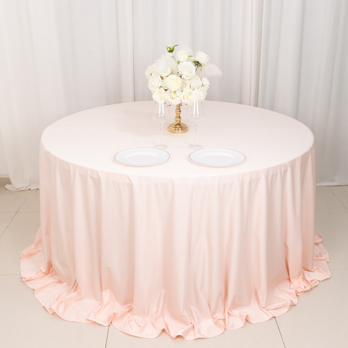 132" Blush Premium Scuba Wrinkle Free Round Tablecloth, Seamless Scuba Polyester Tablecloth