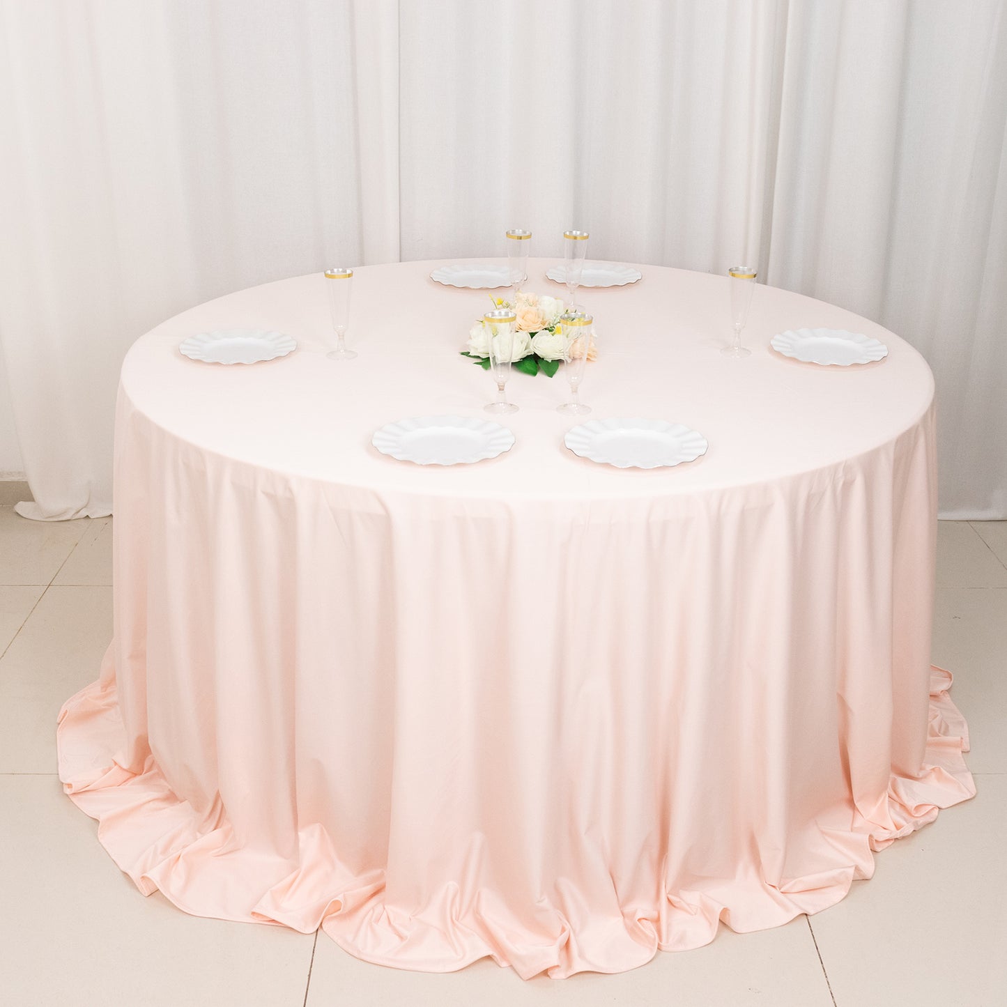 132" Blush Premium Scuba Wrinkle Free Round Tablecloth, Seamless Scuba Polyester Tablecloth