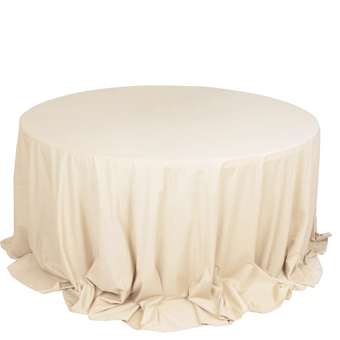 132" Beige Premium Scuba Wrinkle Free Round Tablecloth, Seamless Scuba Polyester Tablecloth