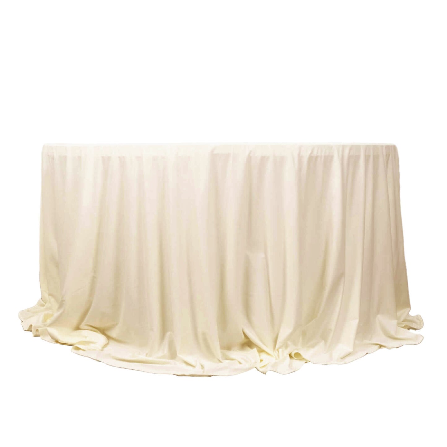 132" Beige Premium Scuba Wrinkle Free Round Tablecloth, Seamless Scuba Polyester Tablecloth