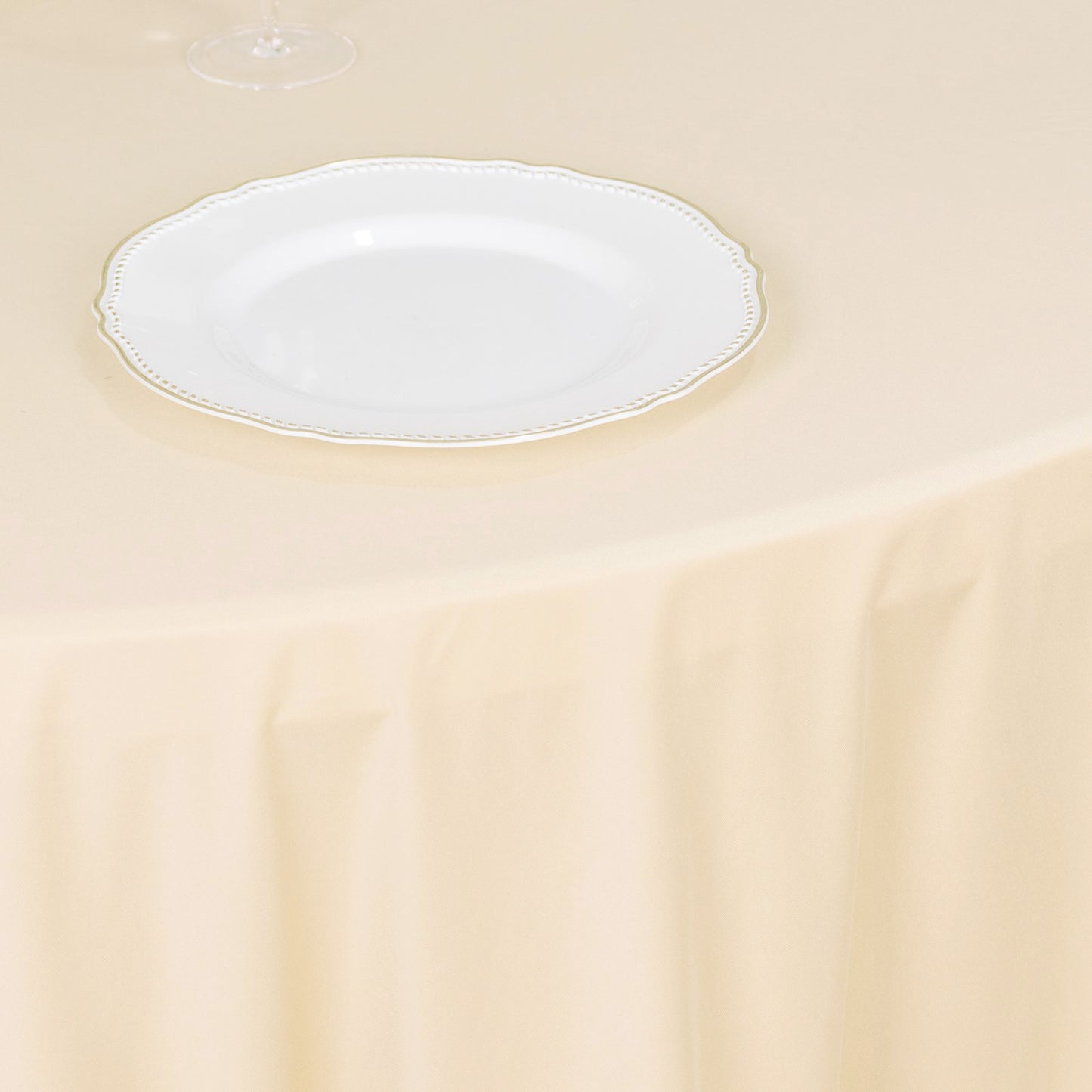 132" Beige Premium Scuba Wrinkle Free Round Tablecloth, Seamless Scuba Polyester Tablecloth