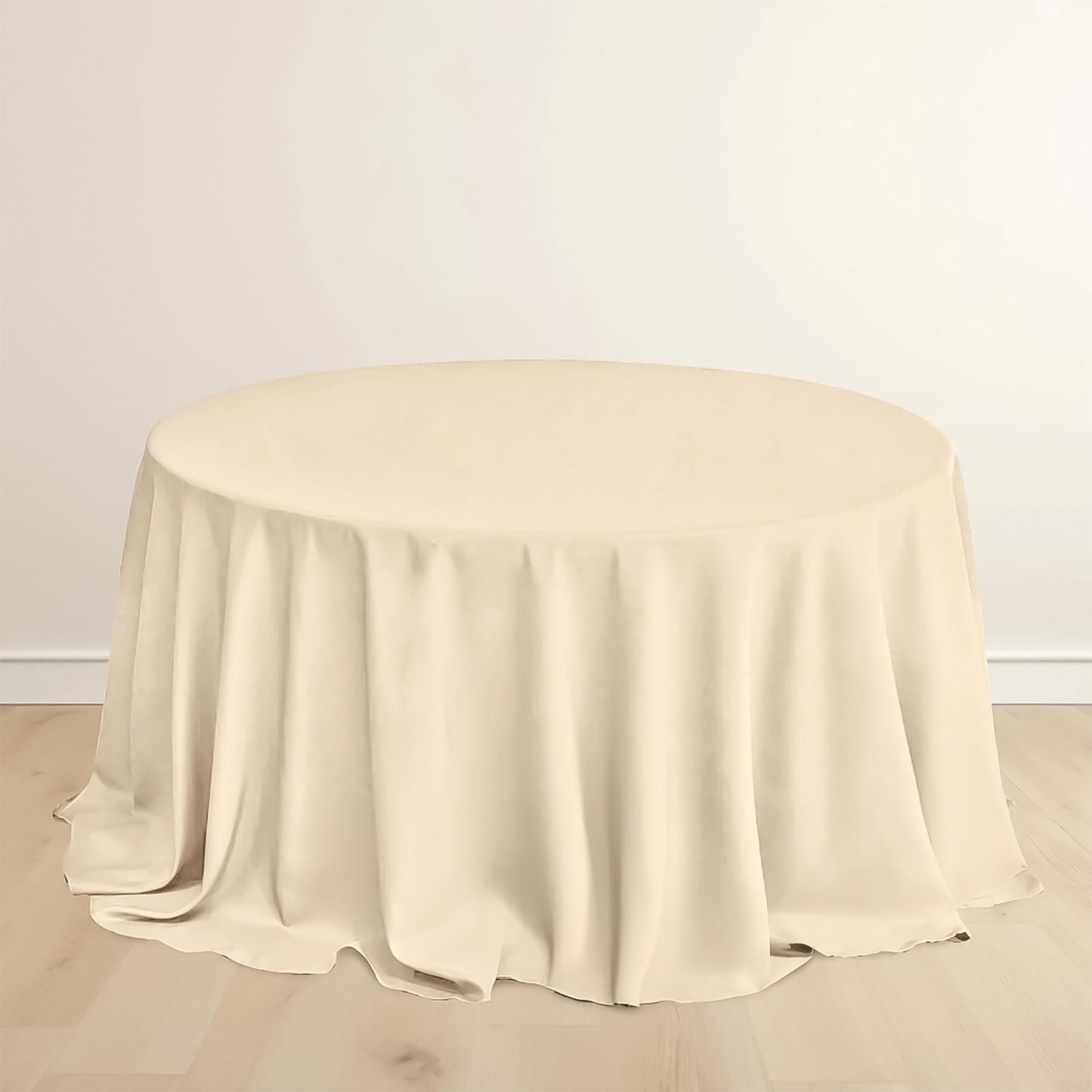 132" Beige Scuba Wrinkle Free Round Tablecloth, Seamless Scuba Polyester Tablecloth