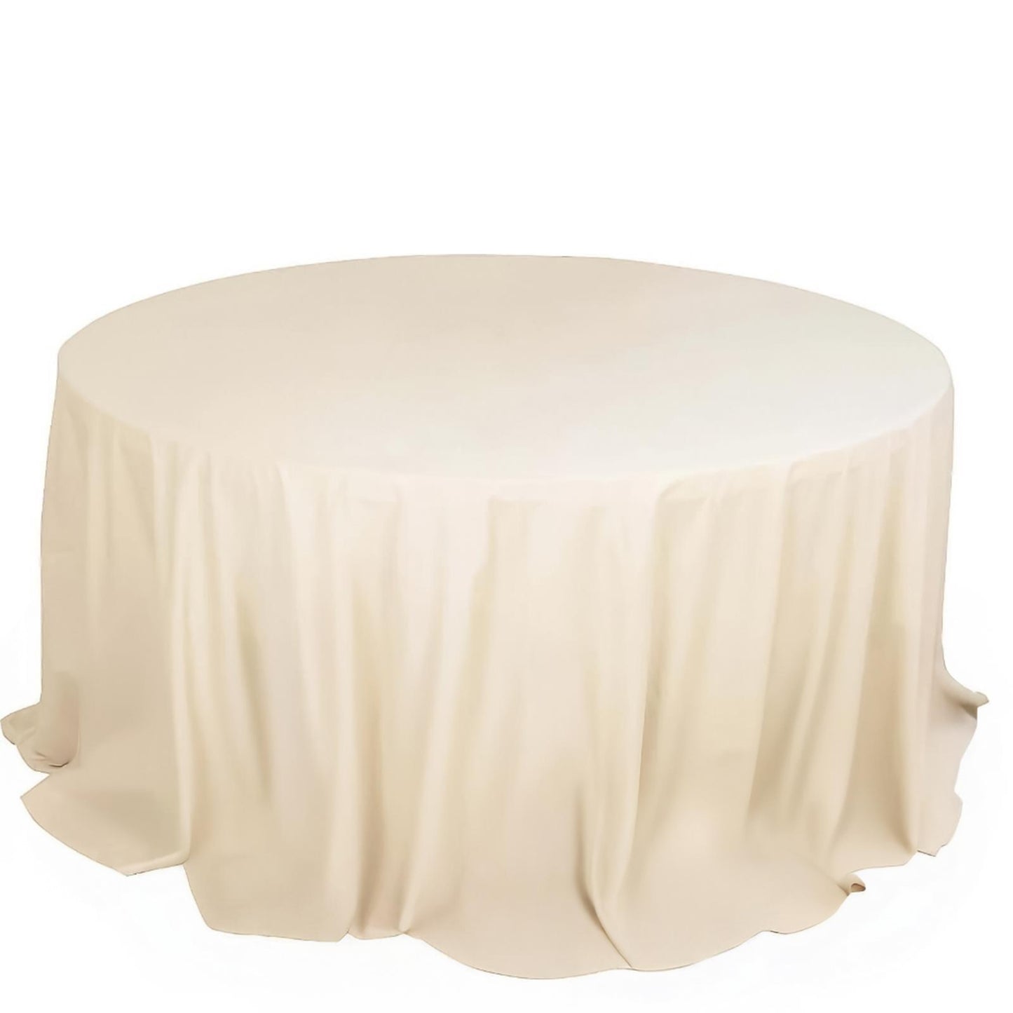 132" Beige Scuba Wrinkle Free Round Tablecloth, Seamless Scuba Polyester Tablecloth