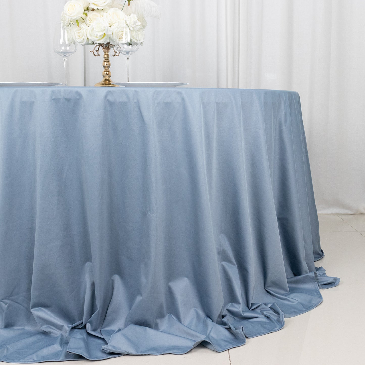 132" Dusty Blue Premium Scuba Wrinkle Free Round Tablecloth, Seamless Scuba Polyester Tablecloth