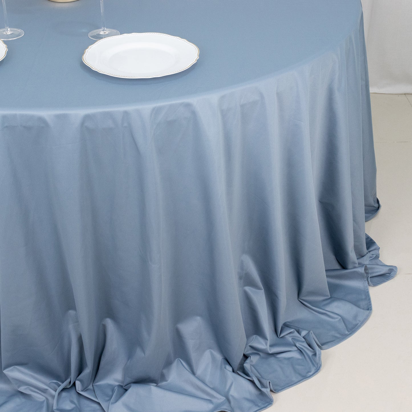 132" Dusty Blue Premium Scuba Wrinkle Free Round Tablecloth, Seamless Scuba Polyester Tablecloth