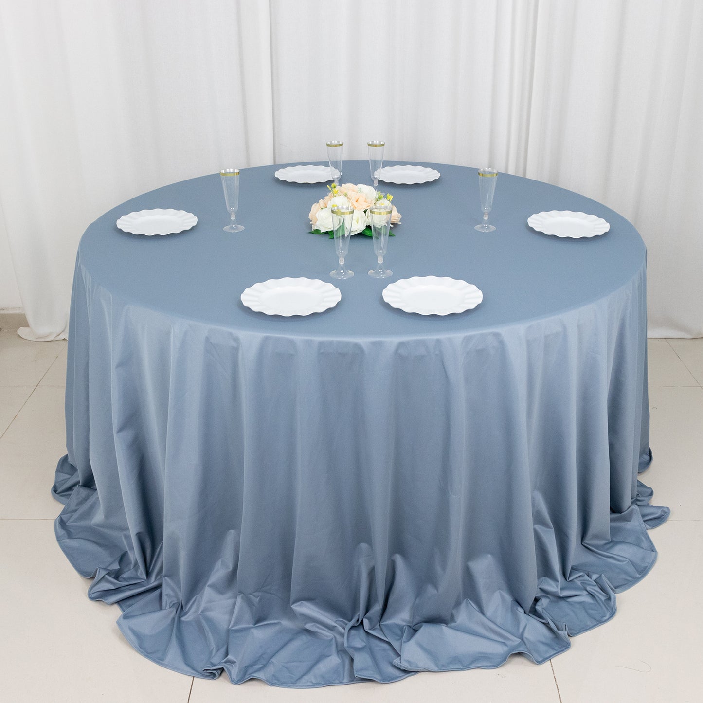 132" Dusty Blue Premium Scuba Wrinkle Free Round Tablecloth, Seamless Scuba Polyester Tablecloth