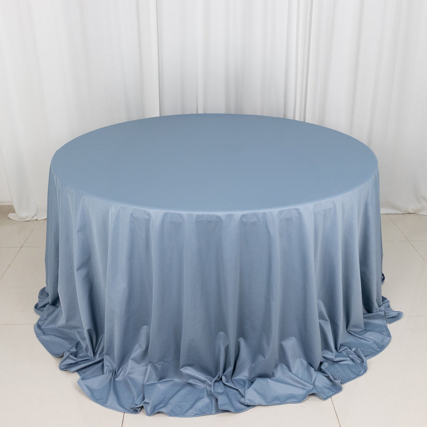 132" Dusty Blue Premium Scuba Wrinkle Free Round Tablecloth, Seamless Scuba Polyester Tablecloth