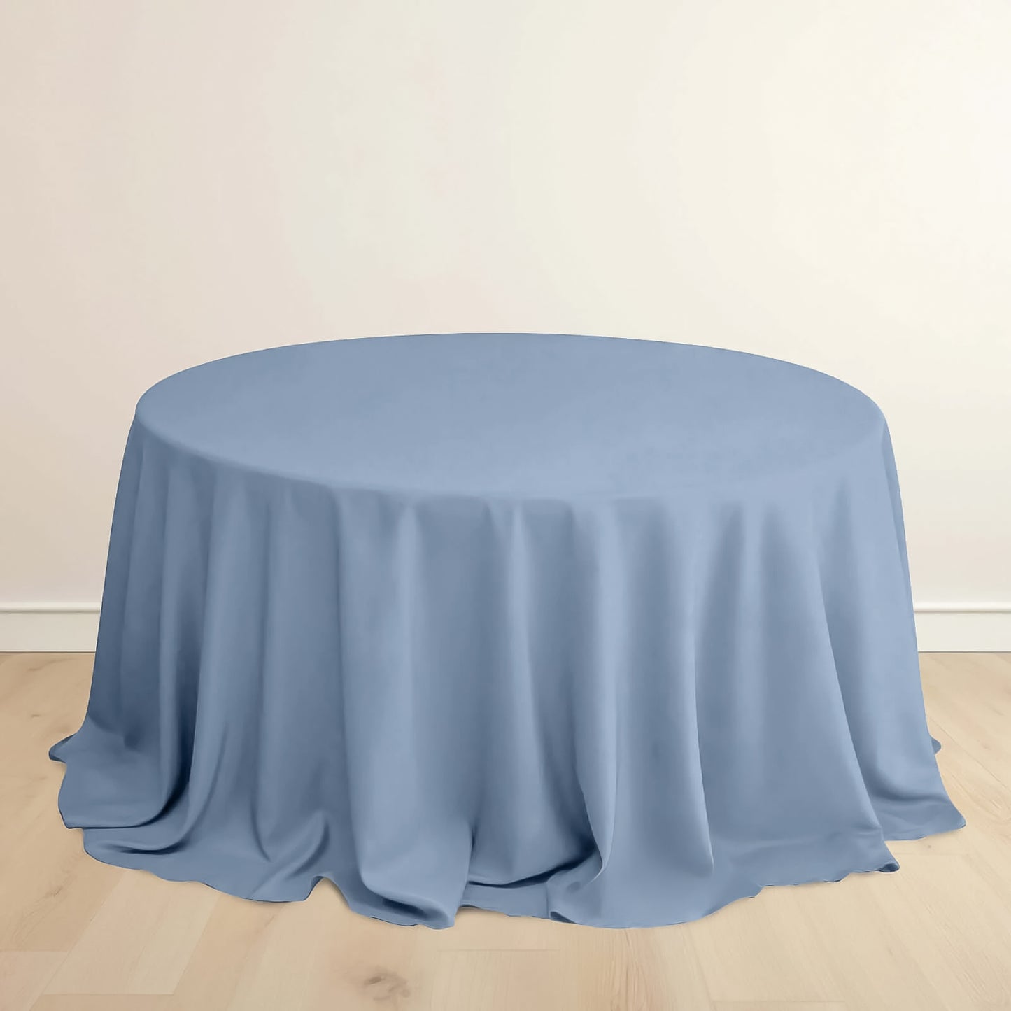 132" Dusty Blue Scuba Wrinkle Free Round Tablecloth, Seamless Scuba Polyester Tablecloth