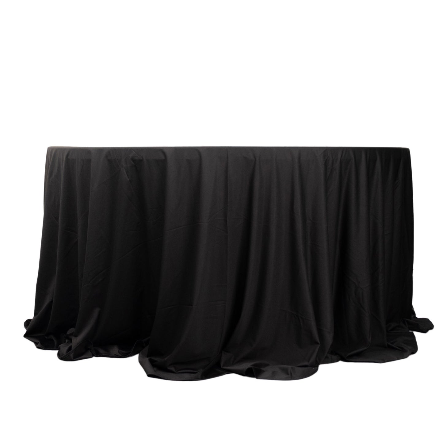 132" Black Premium Scuba Wrinkle Free Round Tablecloth, Seamless Scuba Polyester Tablecloth