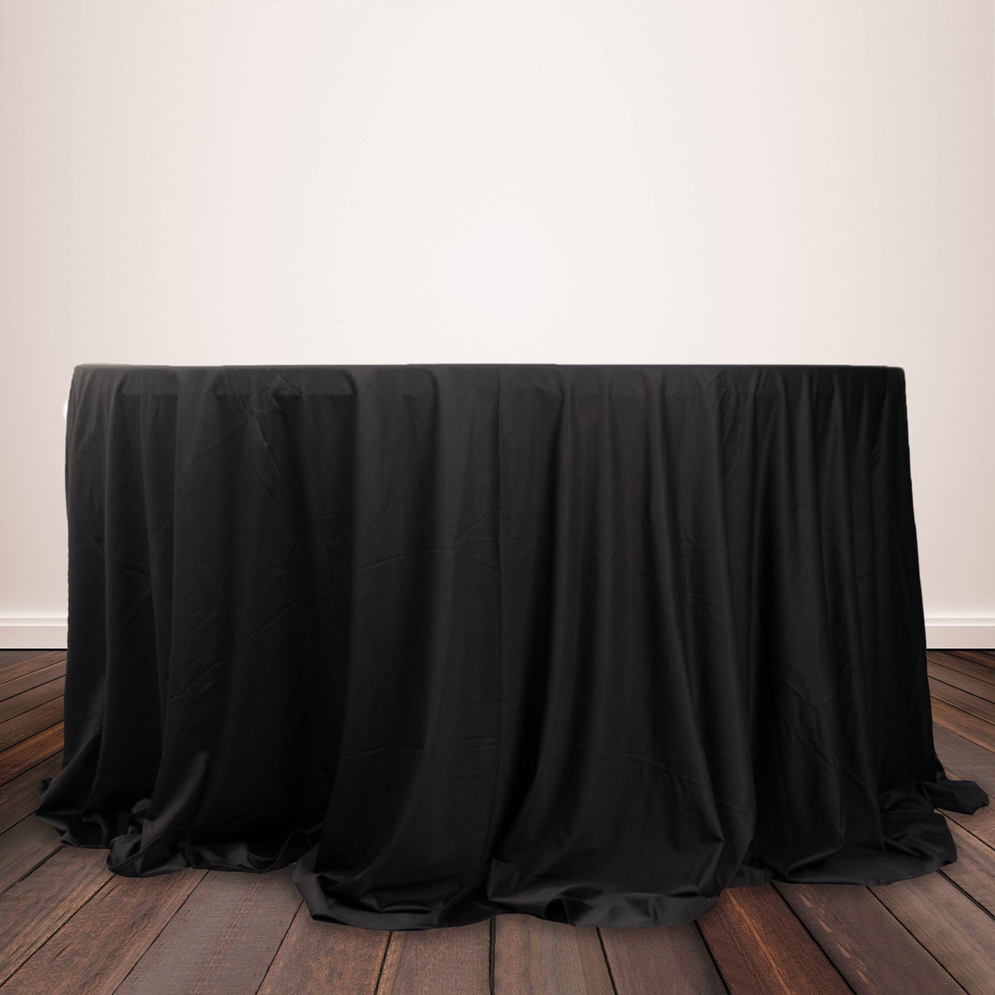 132" Black Premium Scuba Wrinkle Free Round Tablecloth, Seamless Scuba Polyester Tablecloth