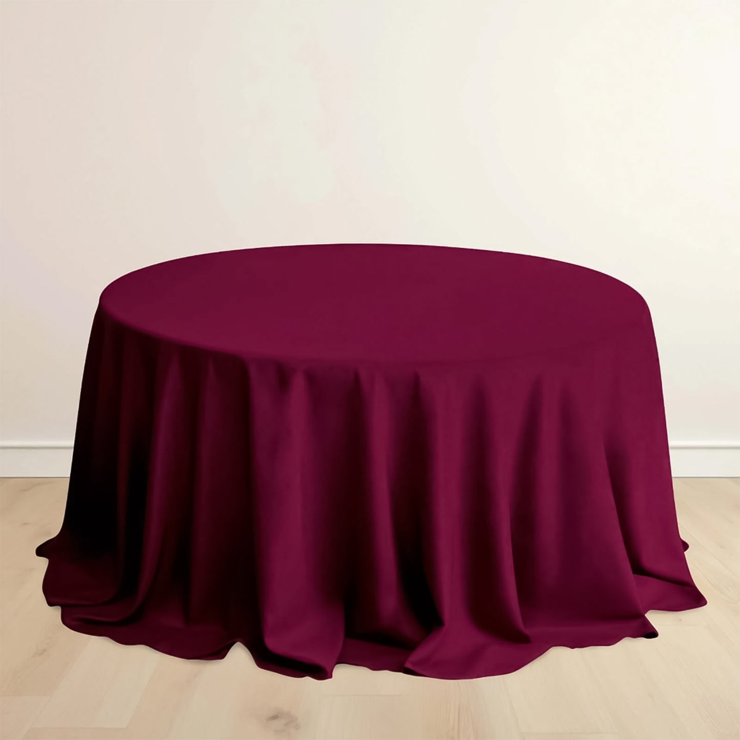 132" Burgundy Scuba Wrinkle Free Round Tablecloth, Seamless Scuba Polyester Tablecloth
