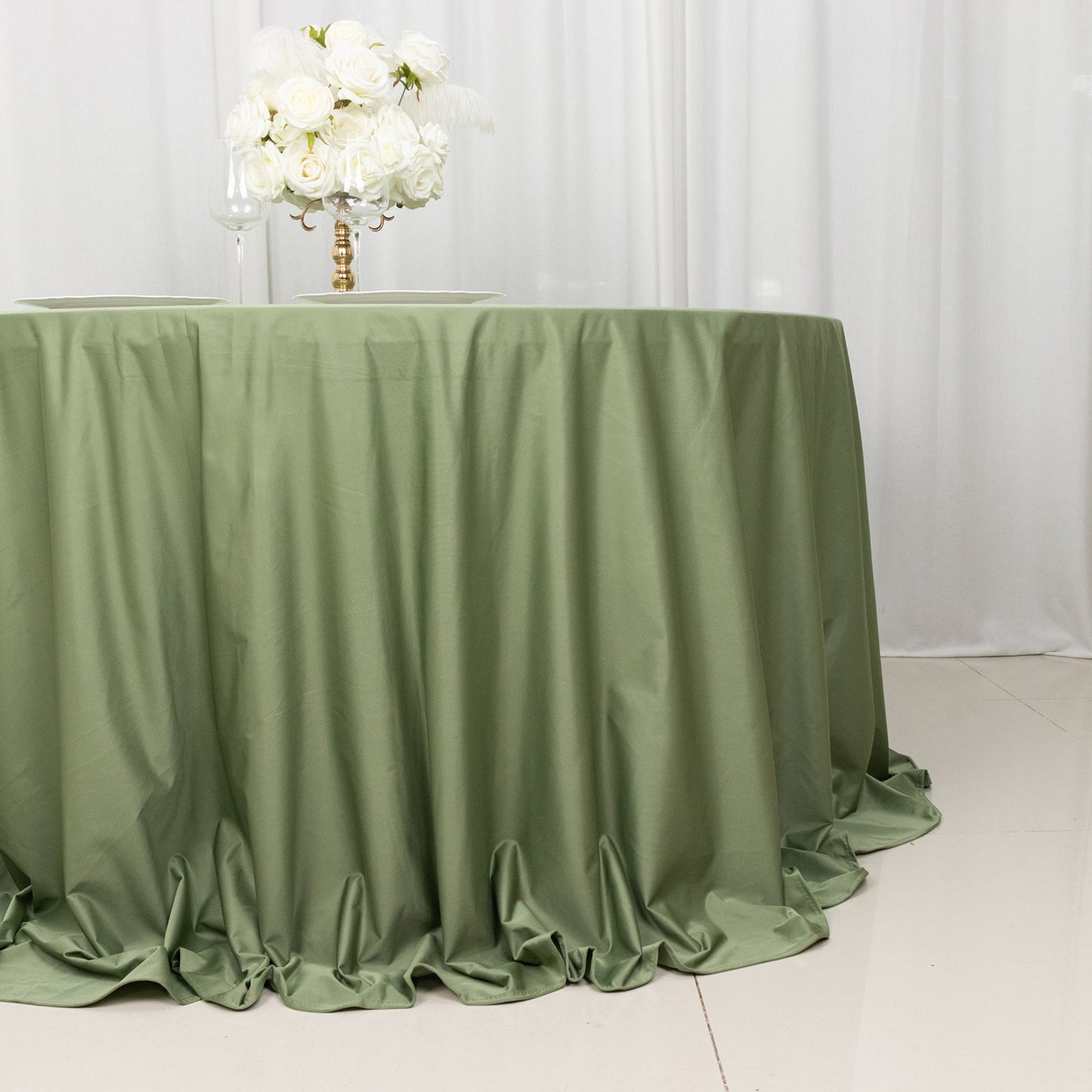 132" Dusty Sage Green Premium Scuba Wrinkle Free Round Tablecloth, Seamless Scuba Polyester Tablecloth