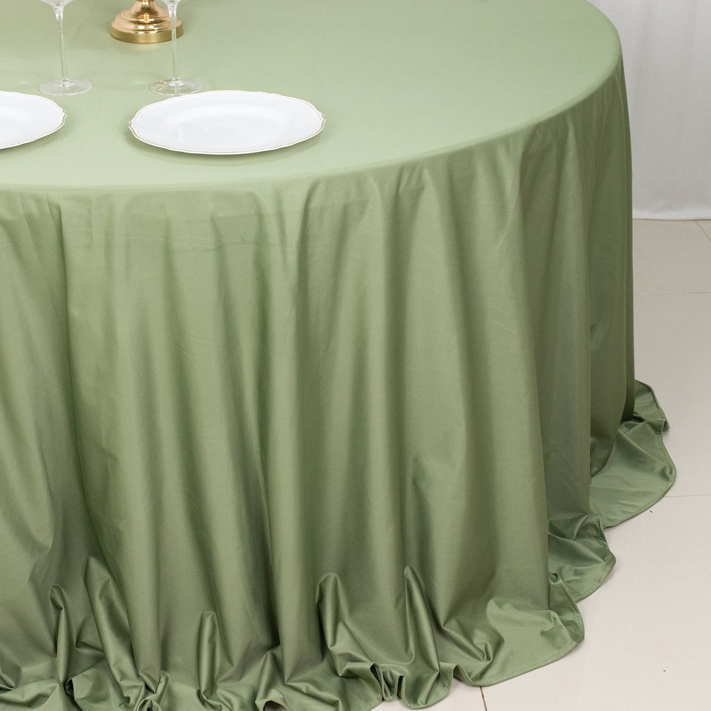 132" Dusty Sage Green Premium Scuba Wrinkle Free Round Tablecloth, Seamless Scuba Polyester Tablecloth