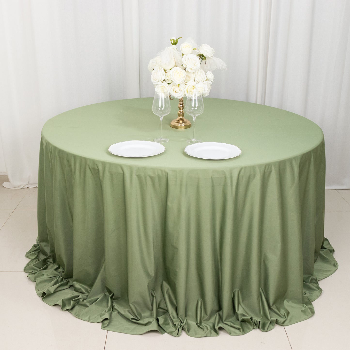 132" Dusty Sage Green Premium Scuba Wrinkle Free Round Tablecloth, Seamless Scuba Polyester Tablecloth