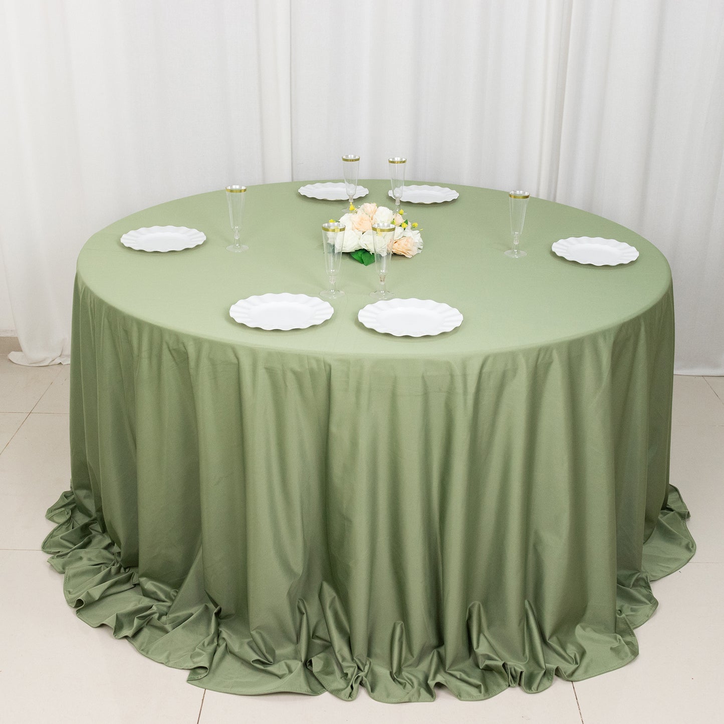 132" Dusty Sage Green Premium Scuba Wrinkle Free Round Tablecloth, Seamless Scuba Polyester Tablecloth