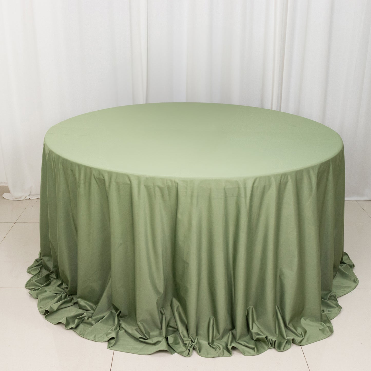 132" Dusty Sage Green Premium Scuba Wrinkle Free Round Tablecloth, Seamless Scuba Polyester Tablecloth