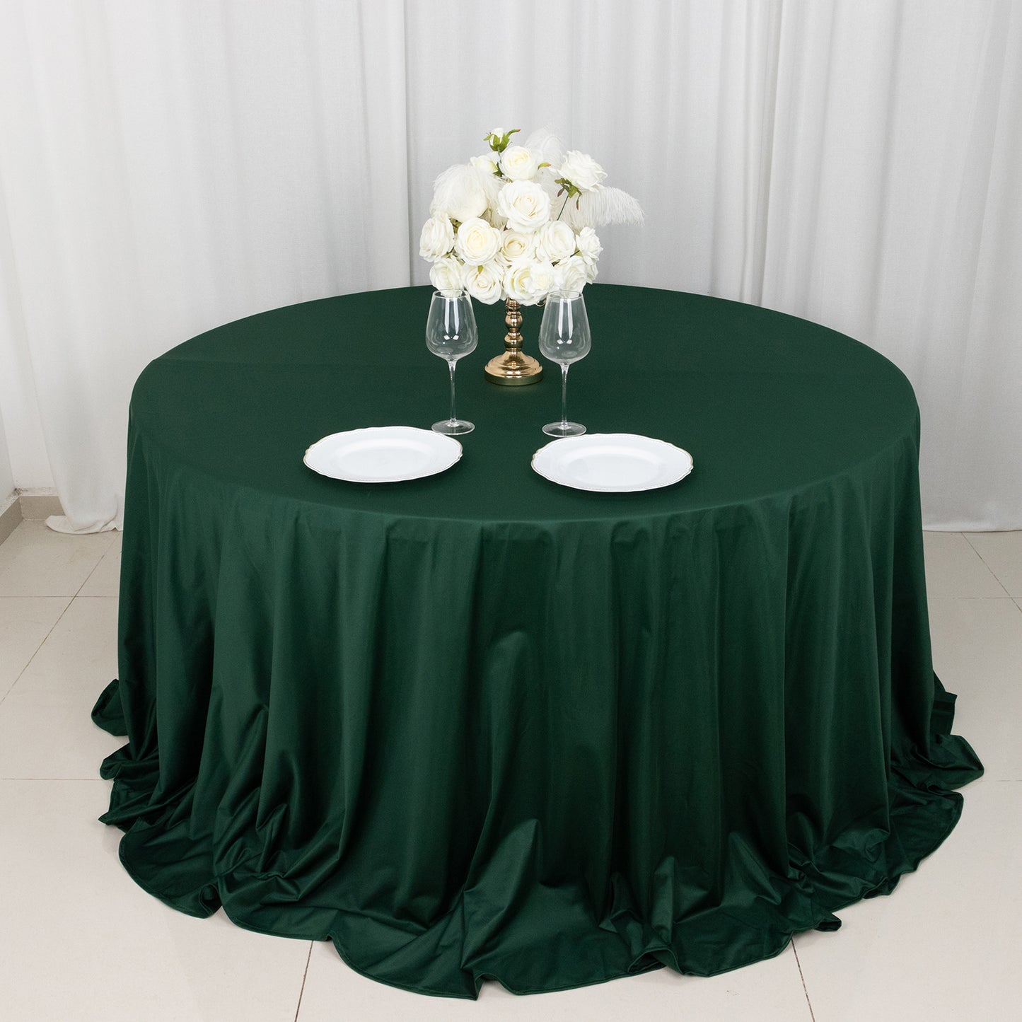 132" Hunter Emerald Green Premium Scuba Wrinkle Free Round Tablecloth, Seamless Scuba Polyester Tablecloth