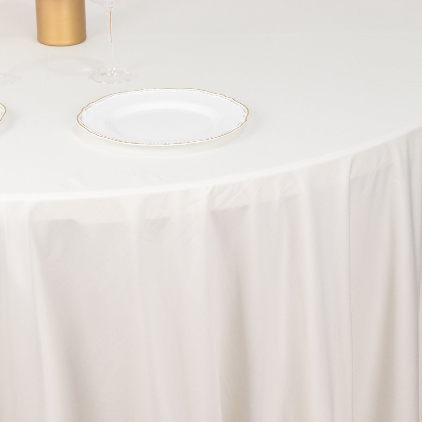 132" Ivory Premium Scuba Wrinkle Free Round Tablecloth, Seamless Scuba Polyester Tablecloth