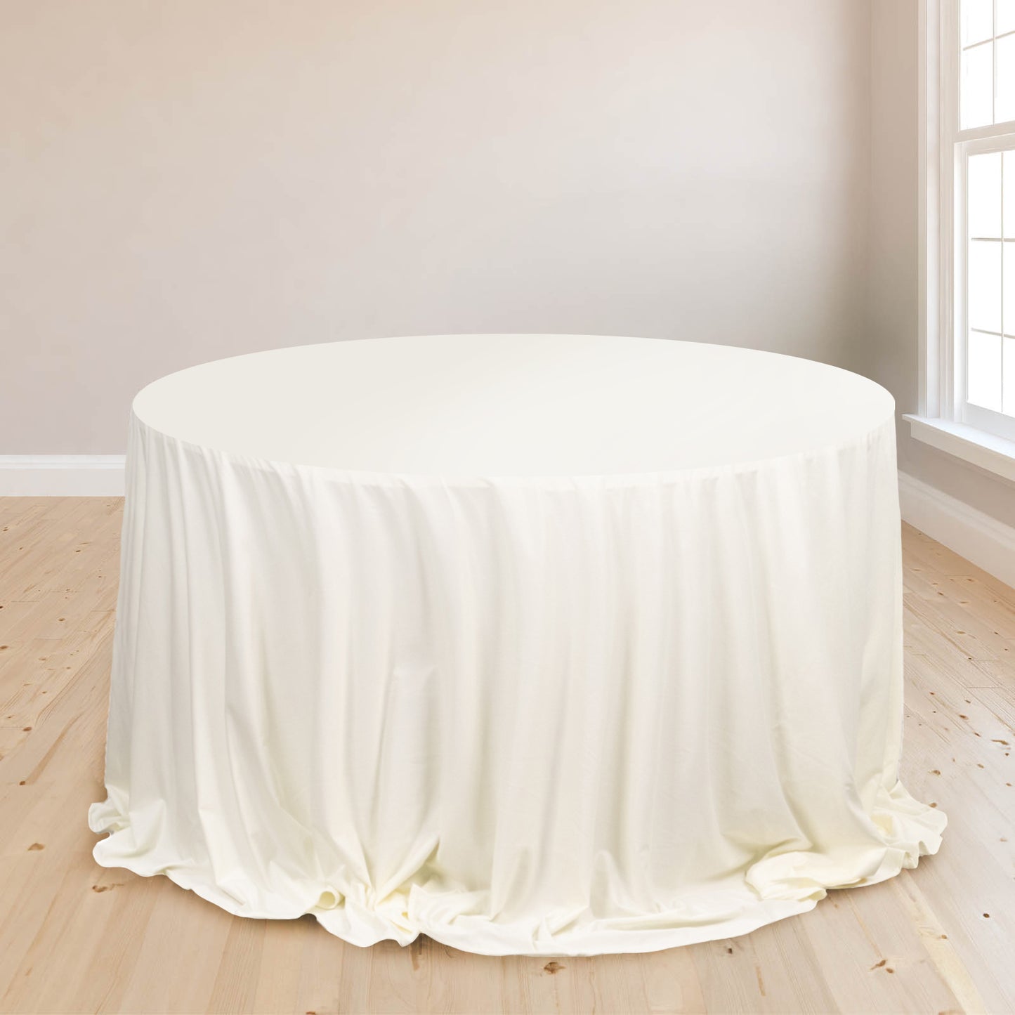 132" Ivory Premium Scuba Wrinkle Free Round Tablecloth, Seamless Scuba Polyester Tablecloth