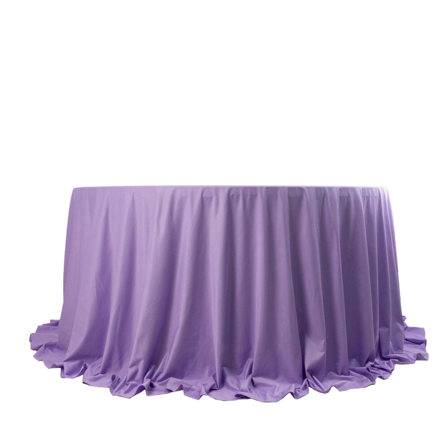 132" Lavender Lilac Scuba Wrinkle Free Round Tablecloth, Seamless Scuba Polyester Tablecloth for 6 Foot Table With Floor-Length Drop
