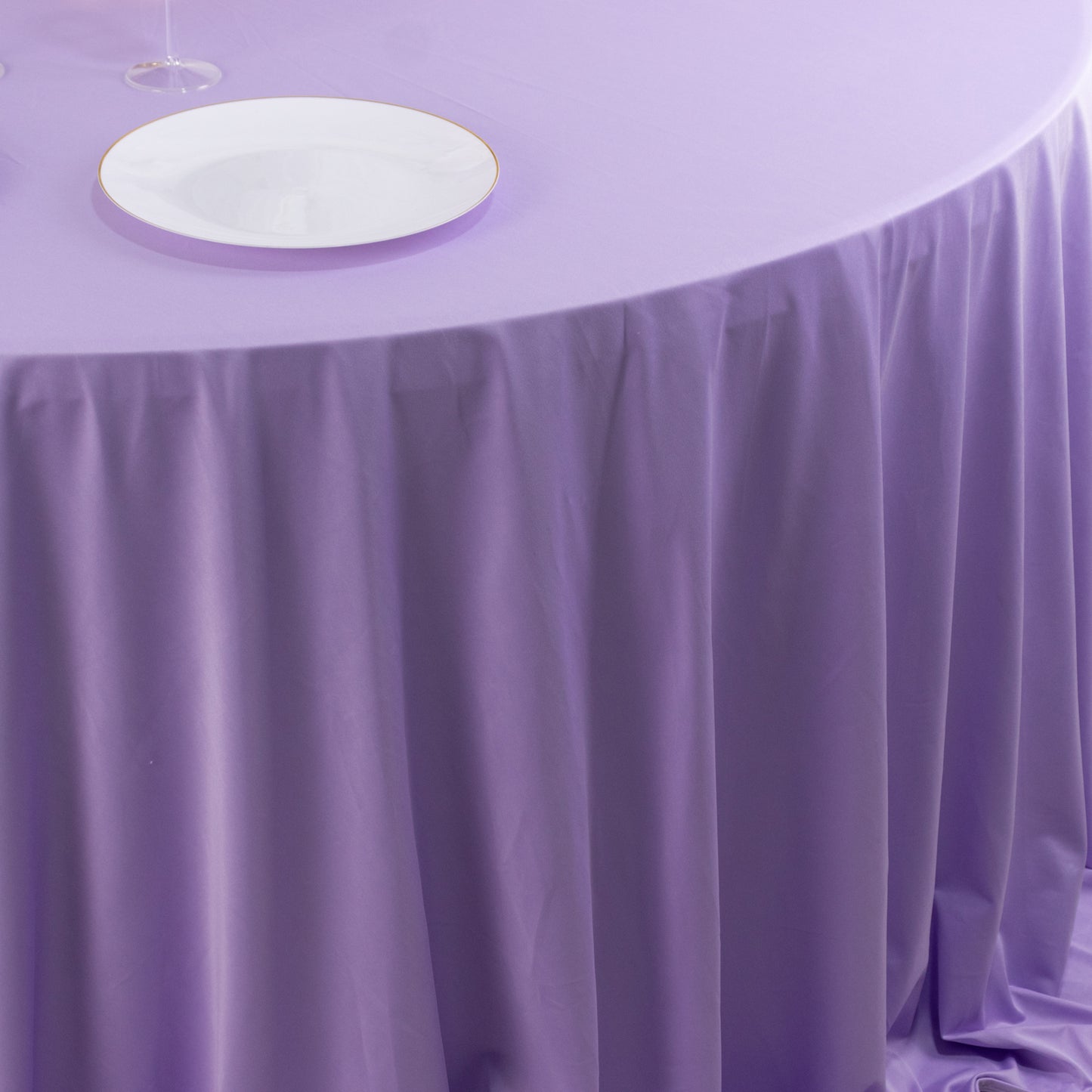 132" Lavender Lilac Scuba Wrinkle Free Round Tablecloth, Seamless Scuba Polyester Tablecloth for 6 Foot Table With Floor-Length Drop