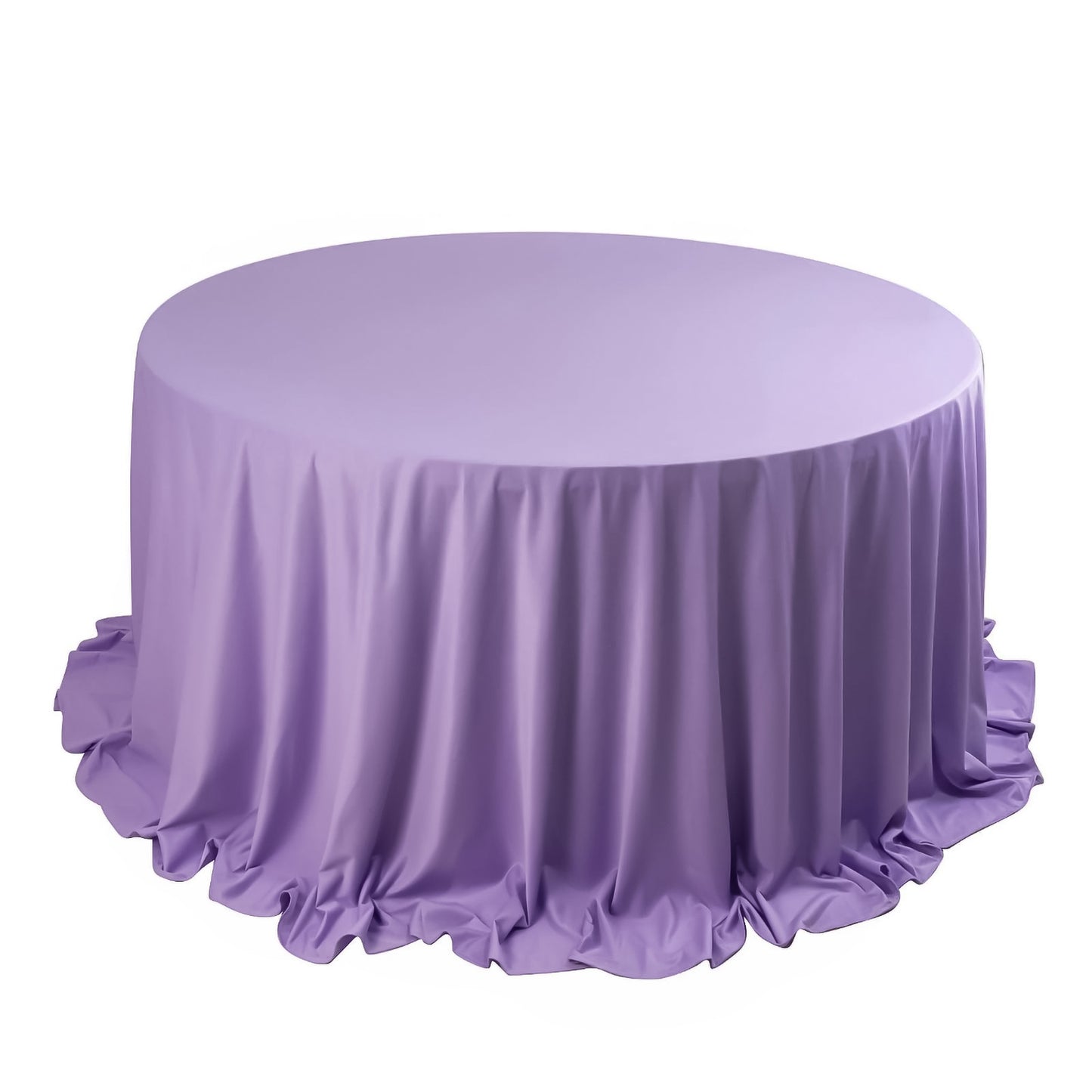 132" Lavender Lilac Scuba Wrinkle Free Round Tablecloth, Seamless Scuba Polyester Tablecloth for 6 Foot Table With Floor-Length Drop