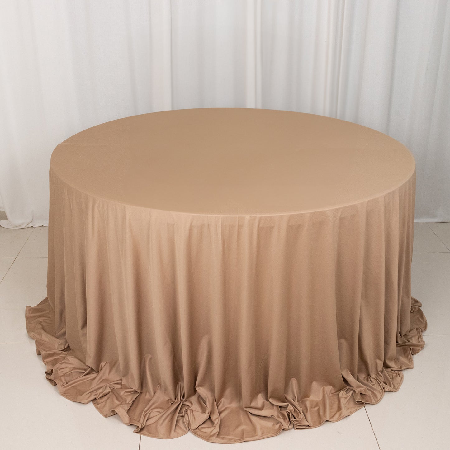 132" Nude Premium Scuba Wrinkle Free Round Tablecloth, Seamless Scuba Polyester Tablecloth