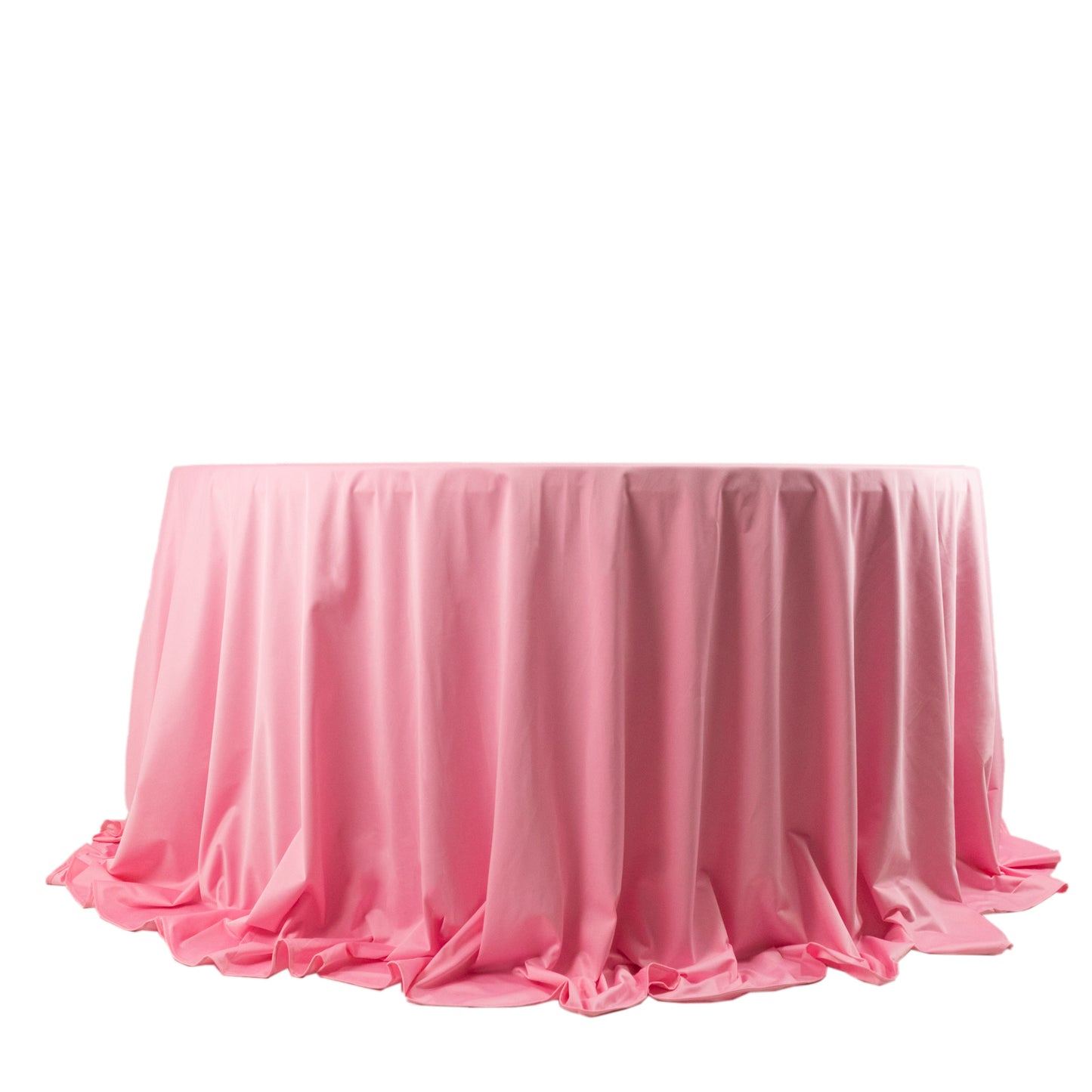 132" Pink Premium Scuba Wrinkle Free Round Tablecloth, Seamless Scuba Polyester Tablecloth for 6 Foot Table With Floor-Length Drop