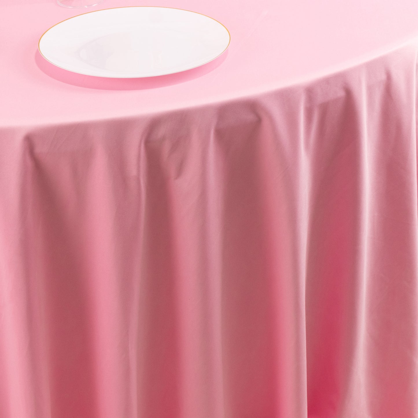 132" Pink Premium Scuba Wrinkle Free Round Tablecloth, Seamless Scuba Polyester Tablecloth for 6 Foot Table With Floor-Length Drop