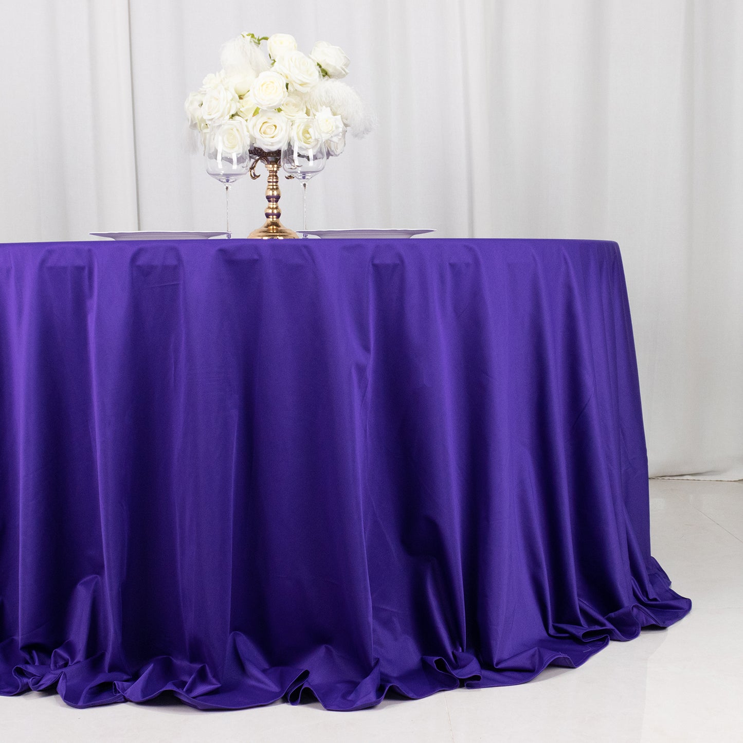 132" Purple Premium Scuba Wrinkle Free Round Tablecloth, Seamless Scuba Polyester Tablecloth