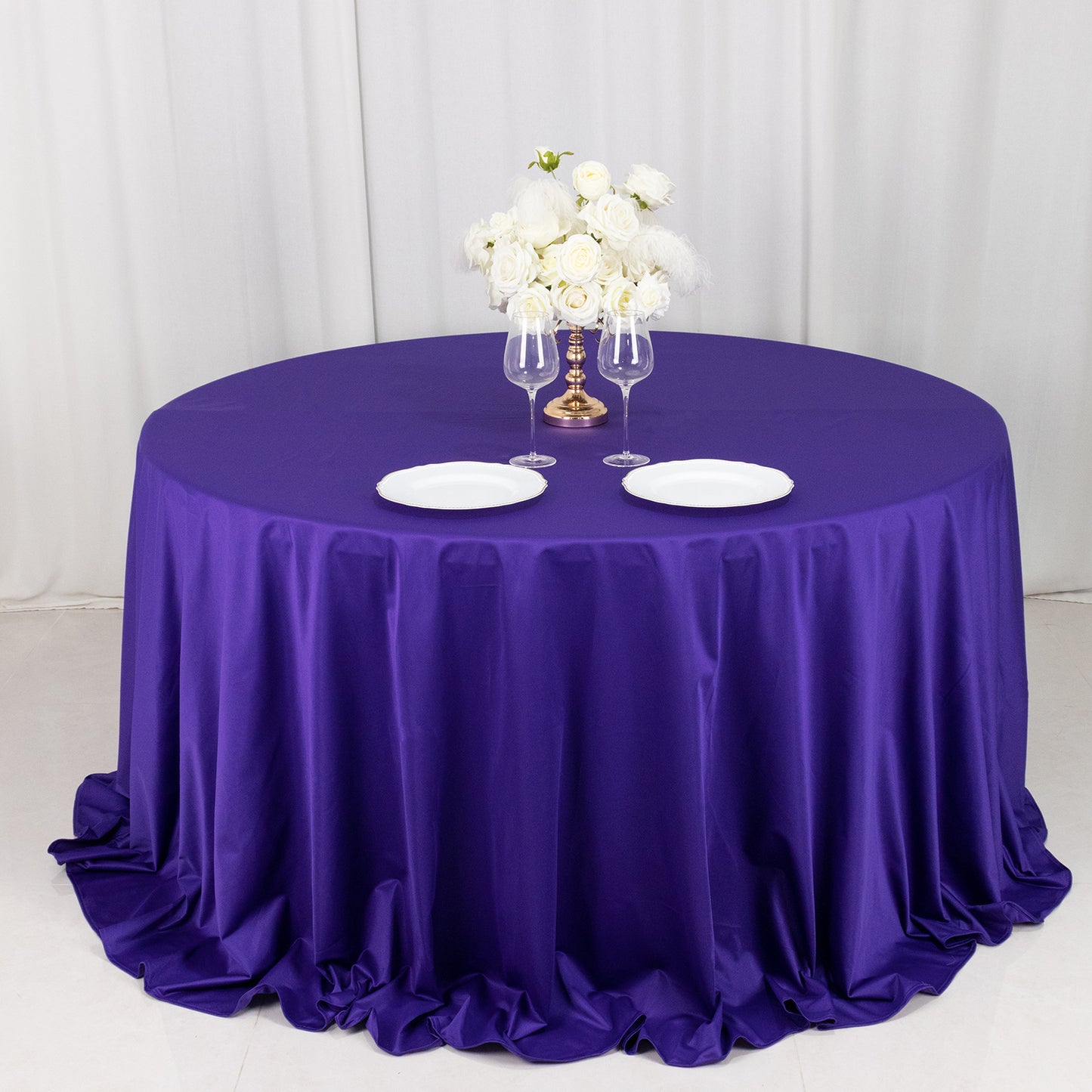 132" Purple Premium Scuba Wrinkle Free Round Tablecloth, Seamless Scuba Polyester Tablecloth