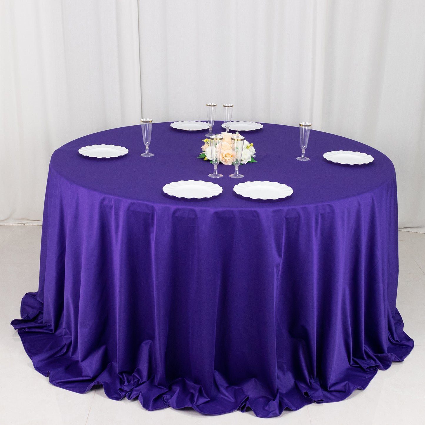 132" Purple Premium Scuba Wrinkle Free Round Tablecloth, Seamless Scuba Polyester Tablecloth