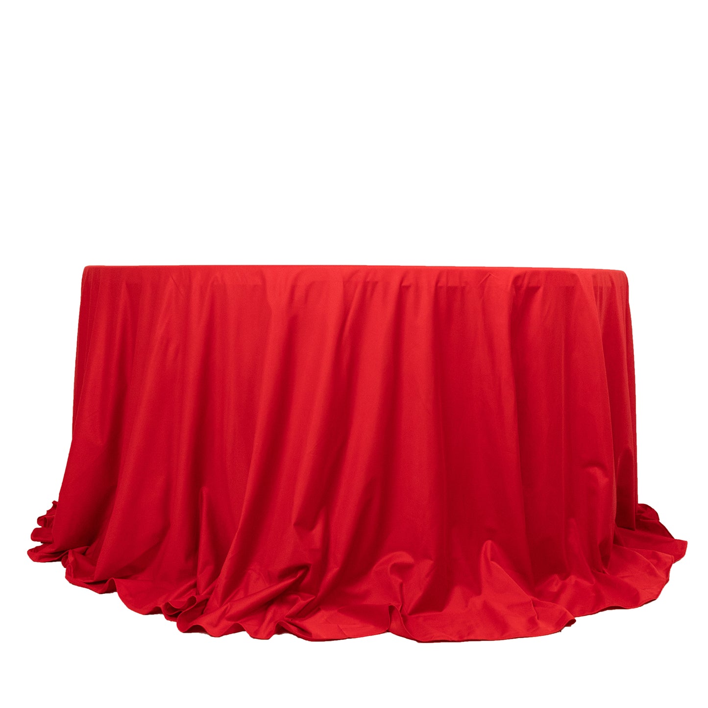 132" Red Premium Scuba Wrinkle Free Round Tablecloth, Seamless Scuba Polyester Tablecloth