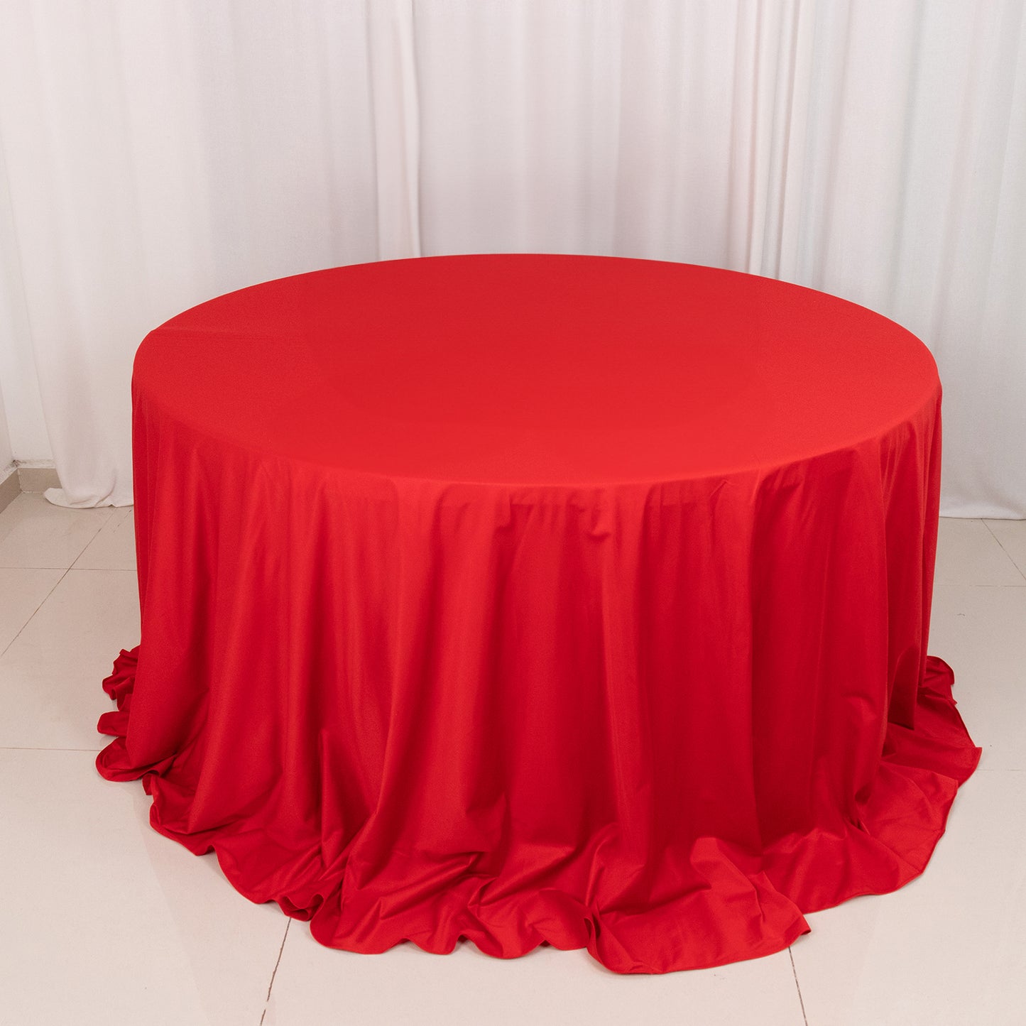 132" Red Premium Scuba Wrinkle Free Round Tablecloth, Seamless Scuba Polyester Tablecloth