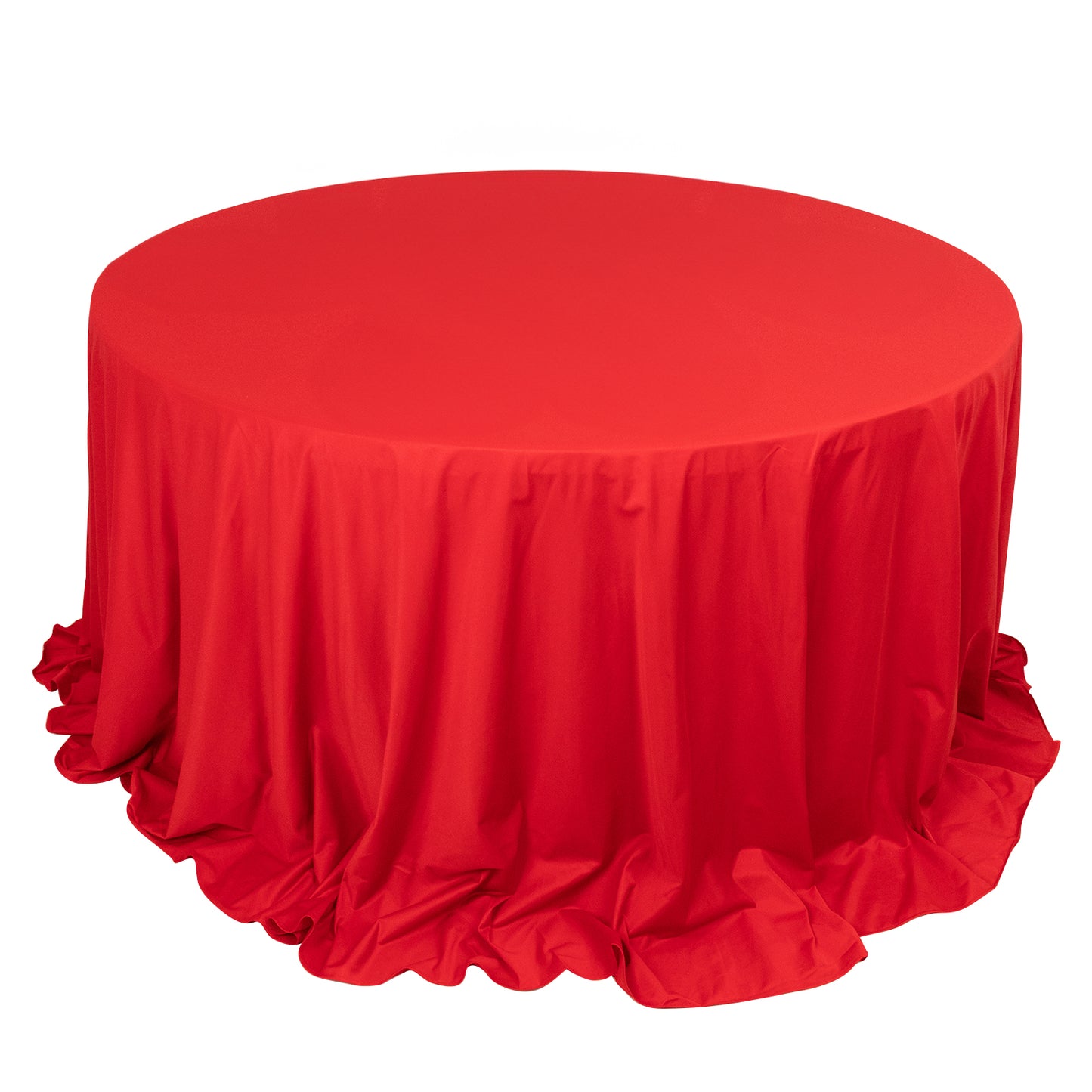 132" Red Premium Scuba Wrinkle Free Round Tablecloth, Seamless Scuba Polyester Tablecloth