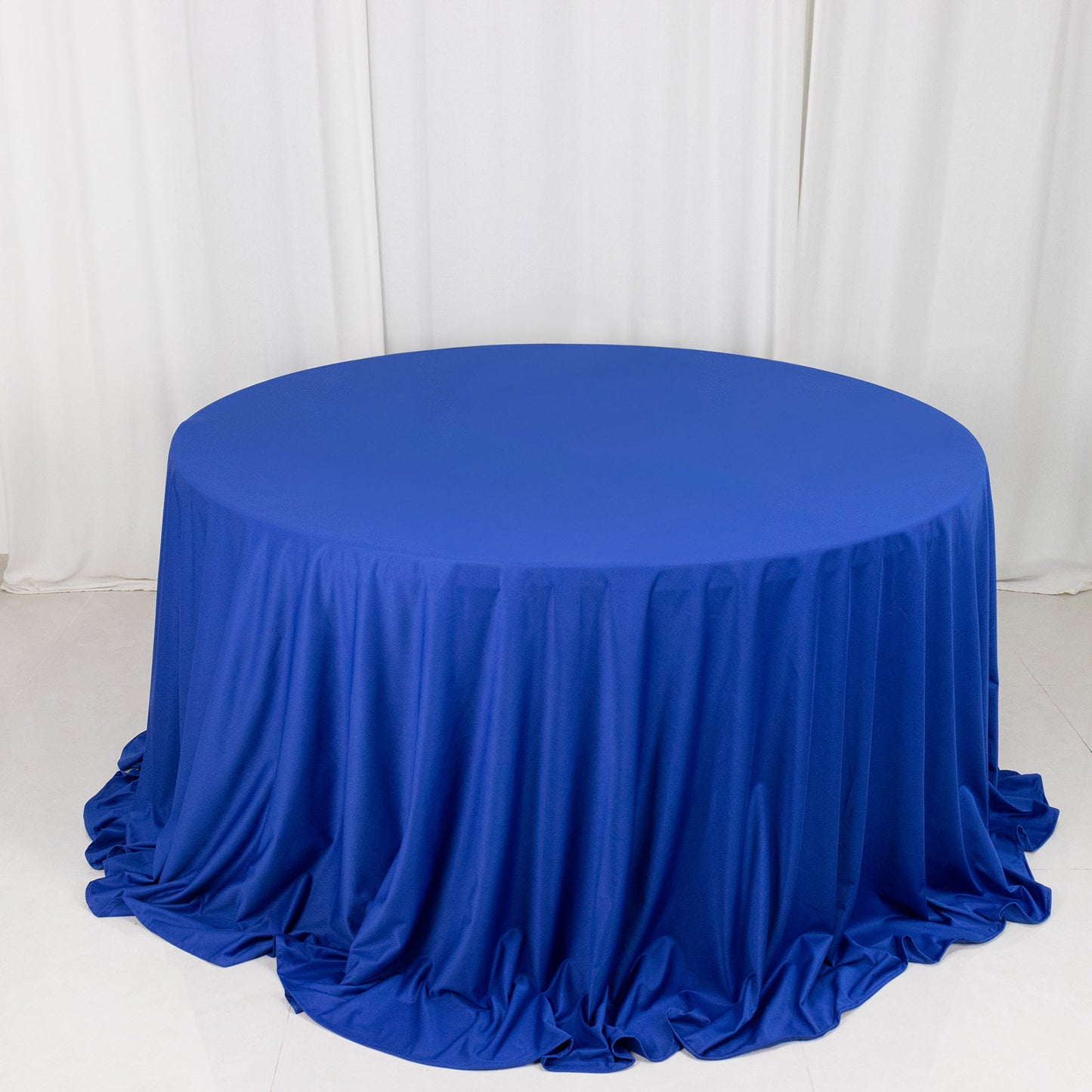 132" Royal Blue Premium Scuba Wrinkle Free Round Tablecloth, Seamless Scuba Polyester Tablecloth