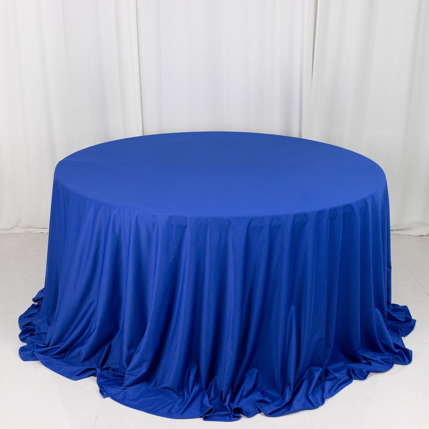 132" Royal Blue Premium Scuba Wrinkle Free Round Tablecloth, Seamless Scuba Polyester Tablecloth