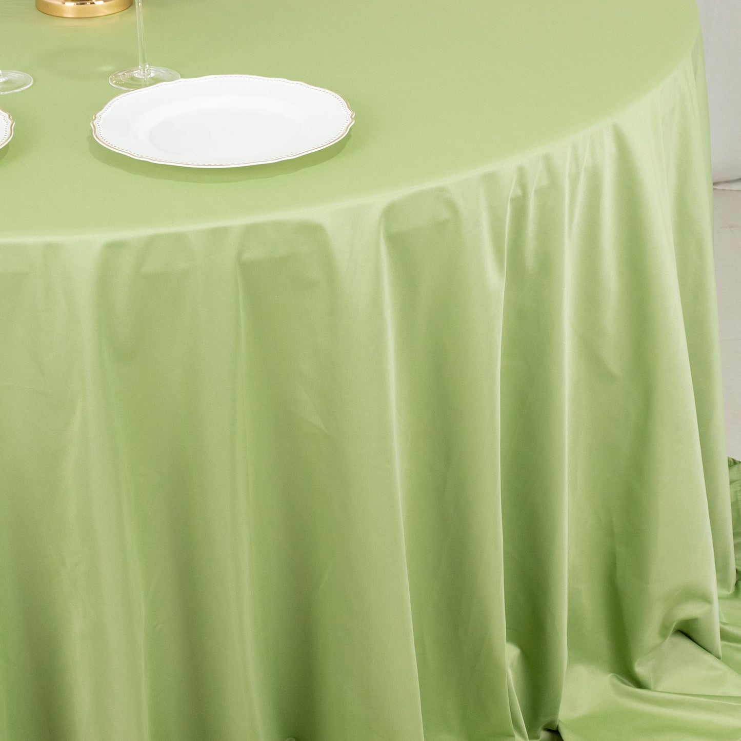 132" Sage Green Premium Scuba Wrinkle Free Round Tablecloth, Seamless Scuba Polyester Tablecloth