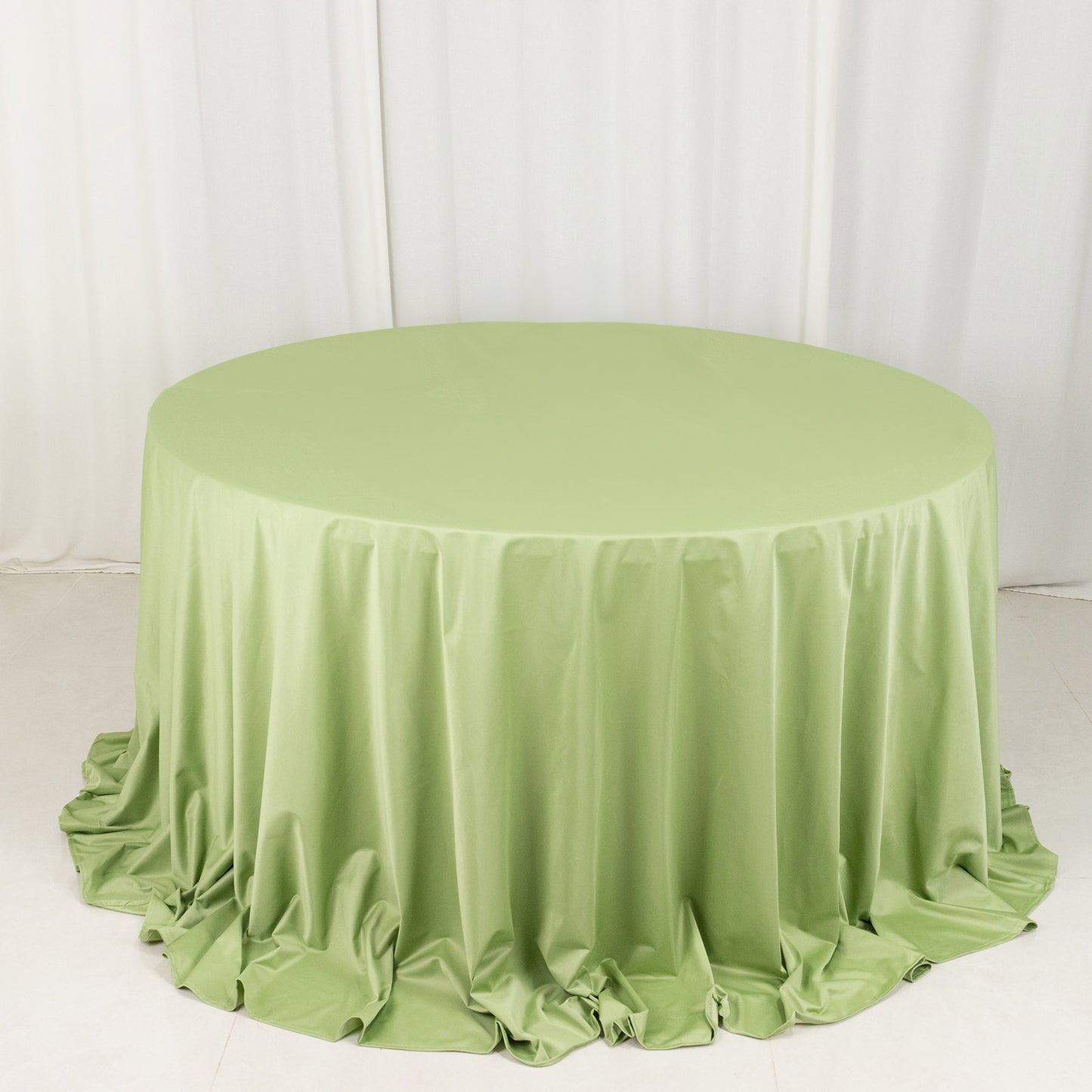 132" Sage Green Premium Scuba Wrinkle Free Round Tablecloth, Seamless Scuba Polyester Tablecloth