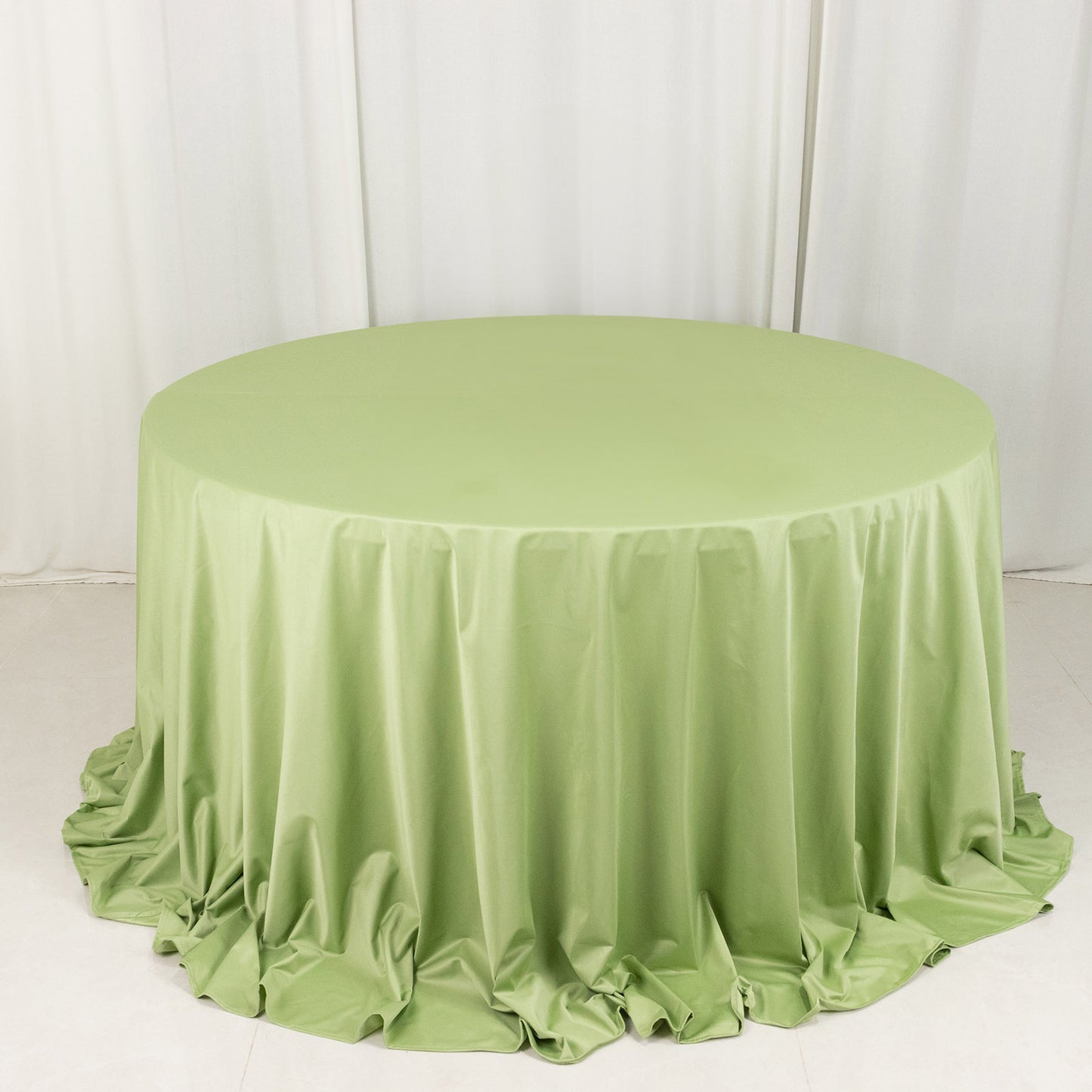 132" Sage Green Premium Scuba Wrinkle Free Round Tablecloth, Seamless Scuba Polyester Tablecloth