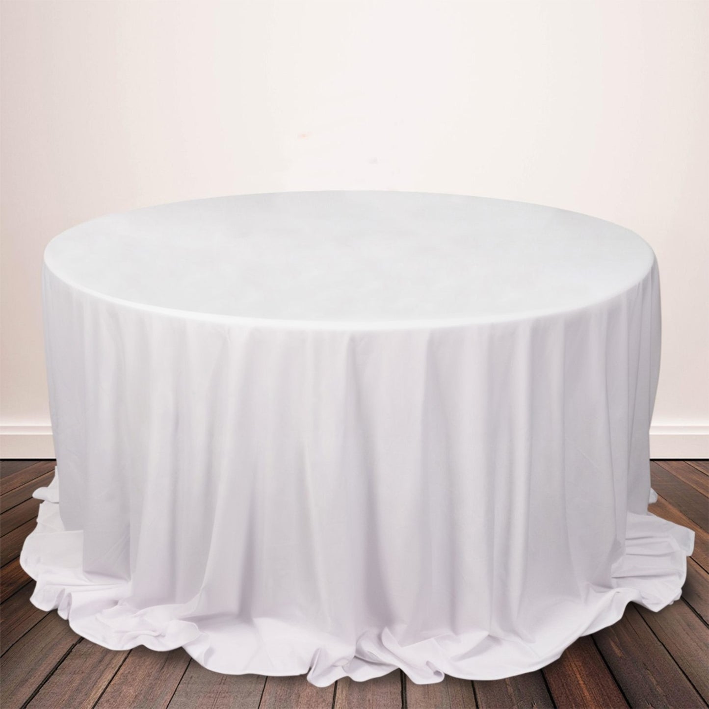 132" White Scuba Wrinkle Free Round Tablecloth, Seamless Scuba Polyester Tablecloth