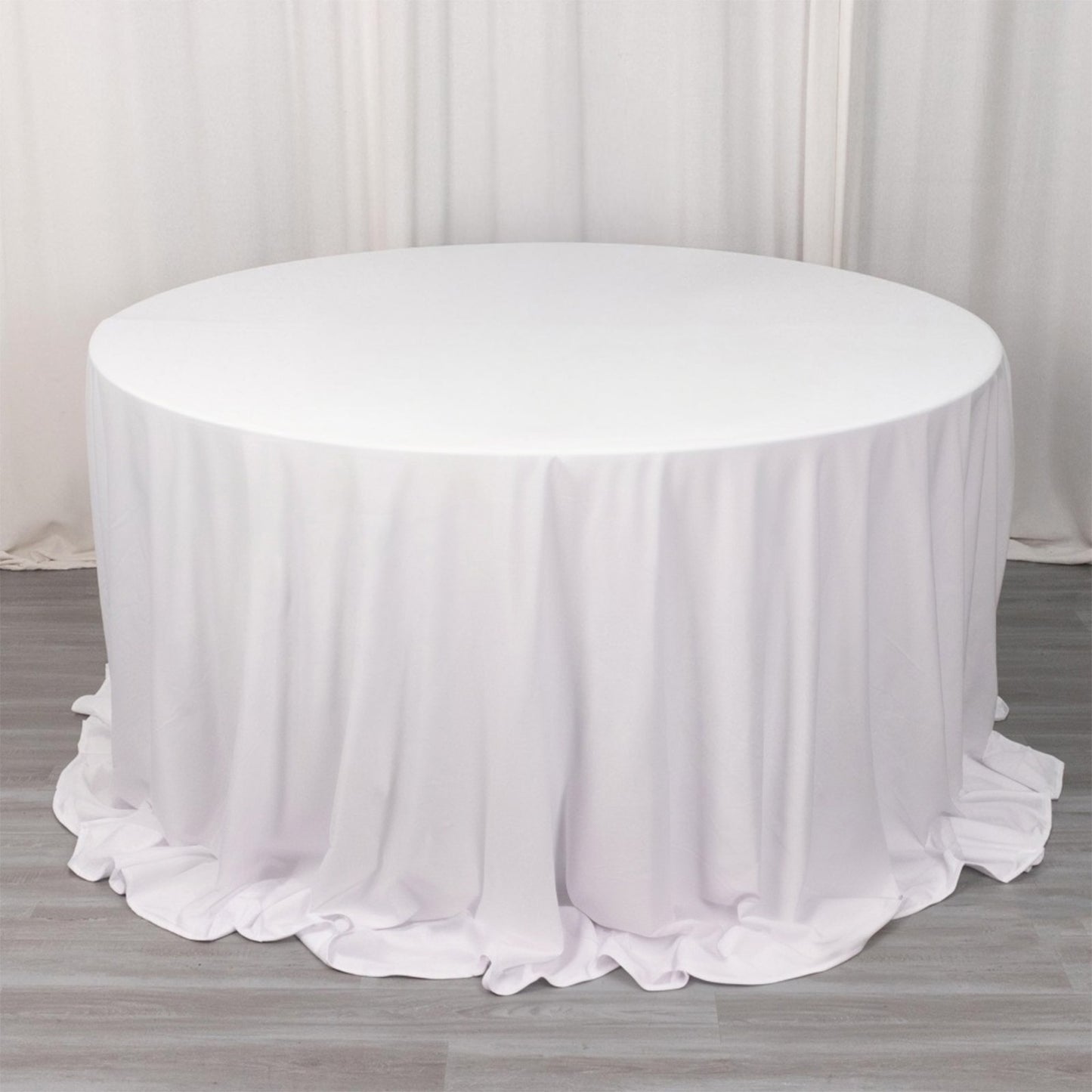 132" White Scuba Wrinkle Free Round Tablecloth, Seamless Scuba Polyester Tablecloth