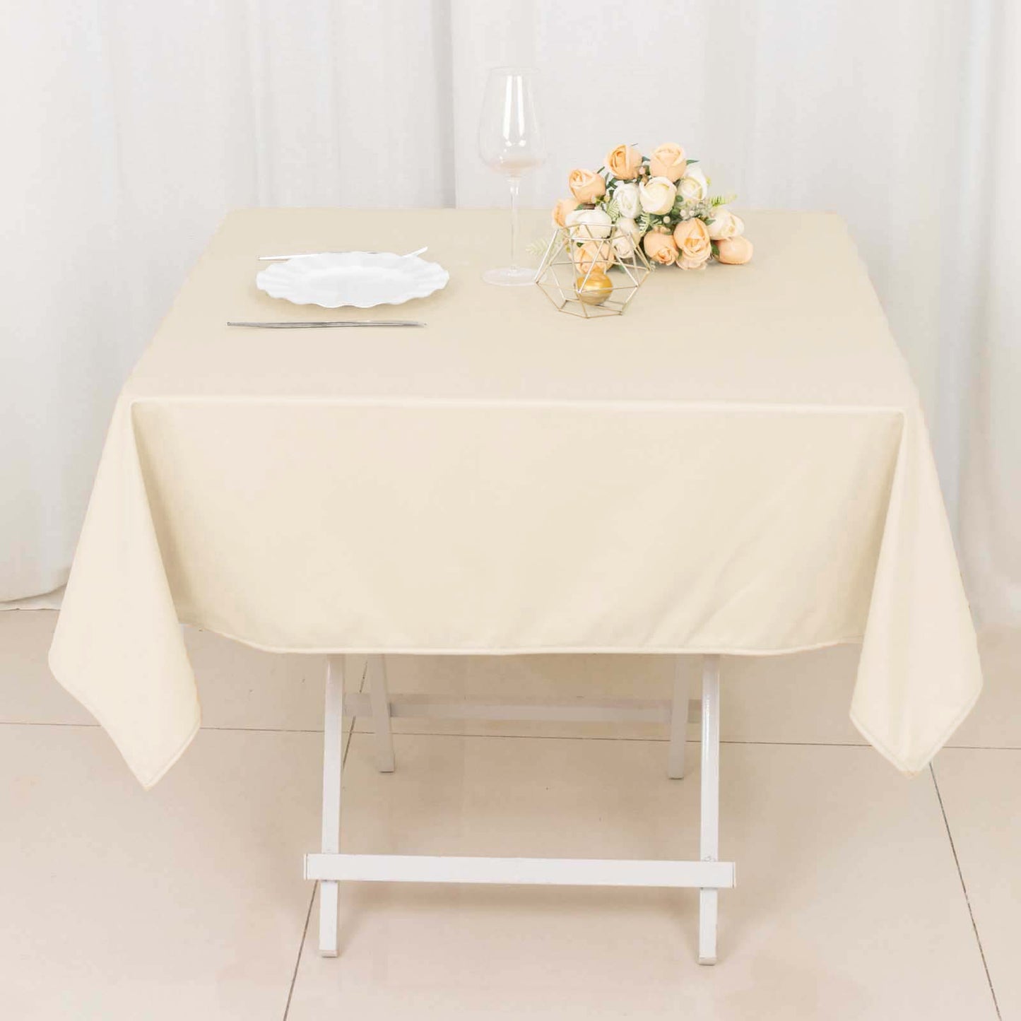 54" Beige Premium Scuba Wrinkle Free Square Tablecloth, Scuba Polyester Tablecloth