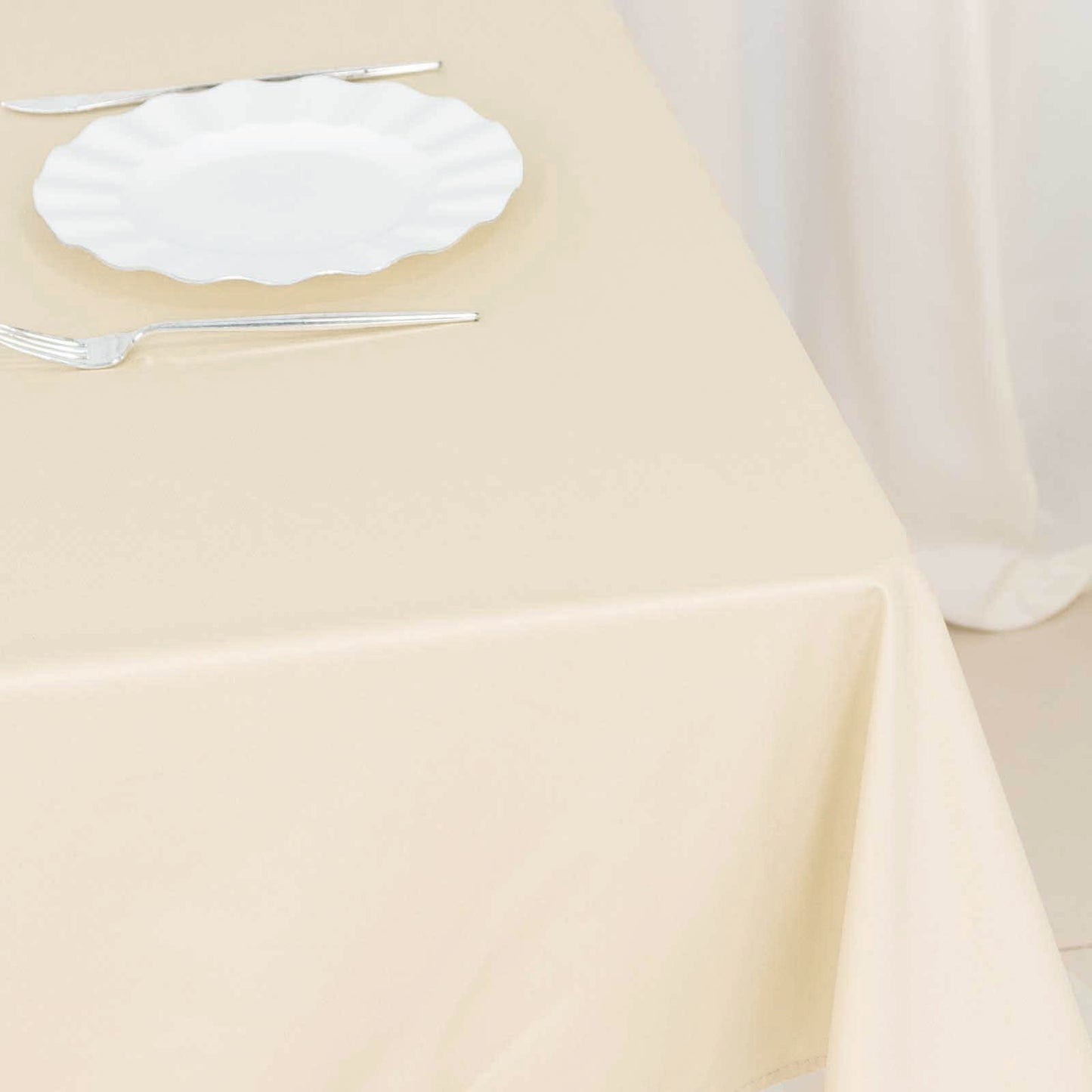 54" Beige Premium Scuba Wrinkle Free Square Tablecloth, Scuba Polyester Tablecloth