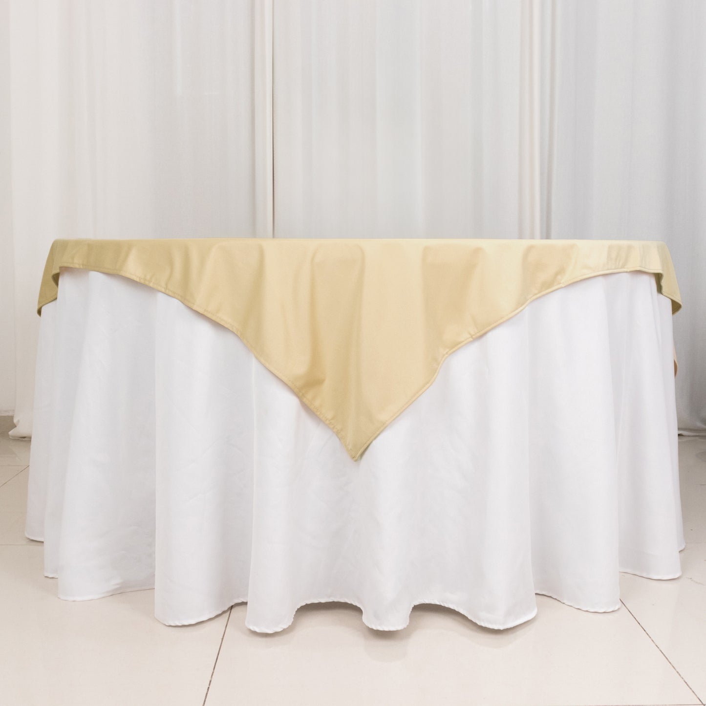 54" Beige Premium Polyester Square Table Overlay - 220GSM
