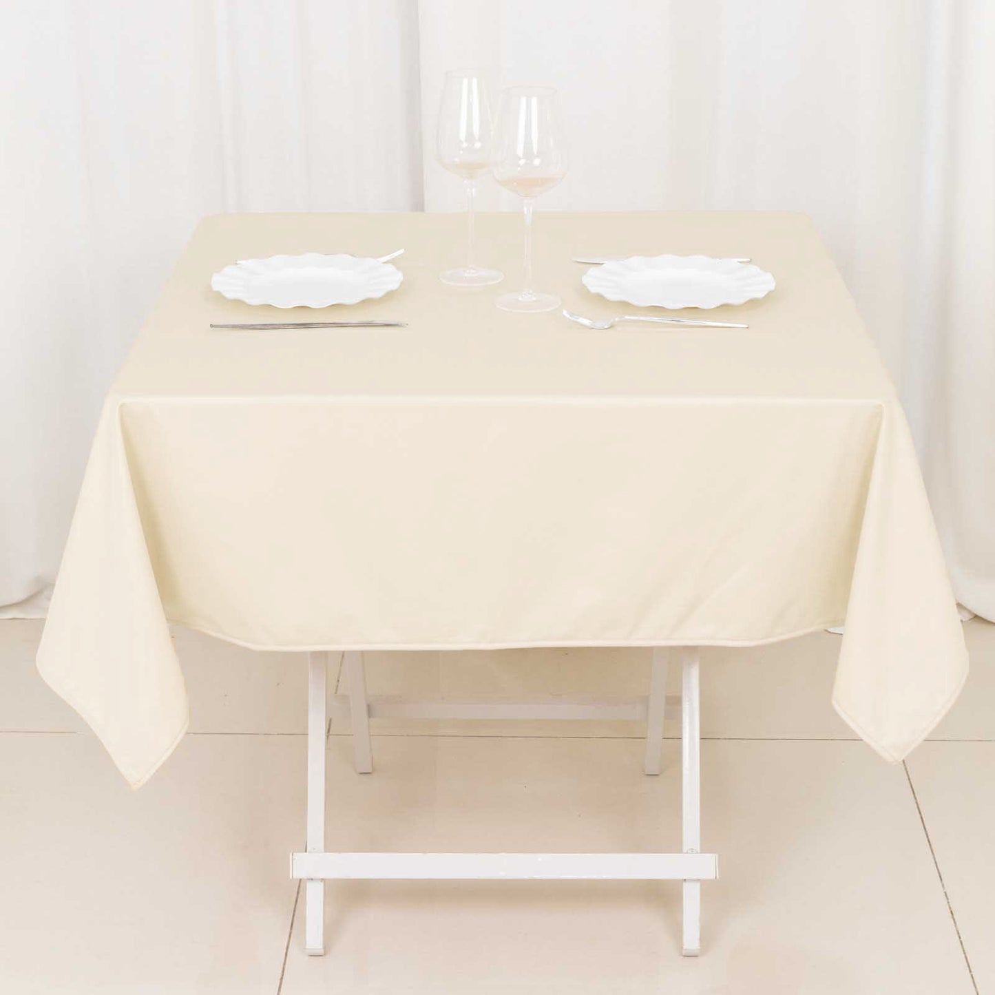 54" Beige Premium Scuba Wrinkle Free Square Tablecloth, Scuba Polyester Tablecloth