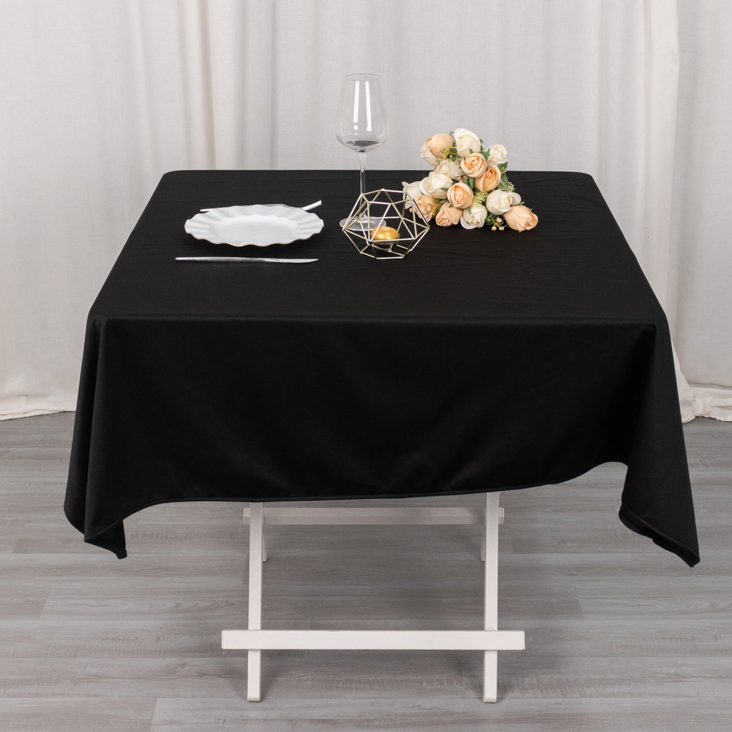 54" Black Scuba Wrinkle Free Square Tablecloth, Scuba Polyester Tablecloth