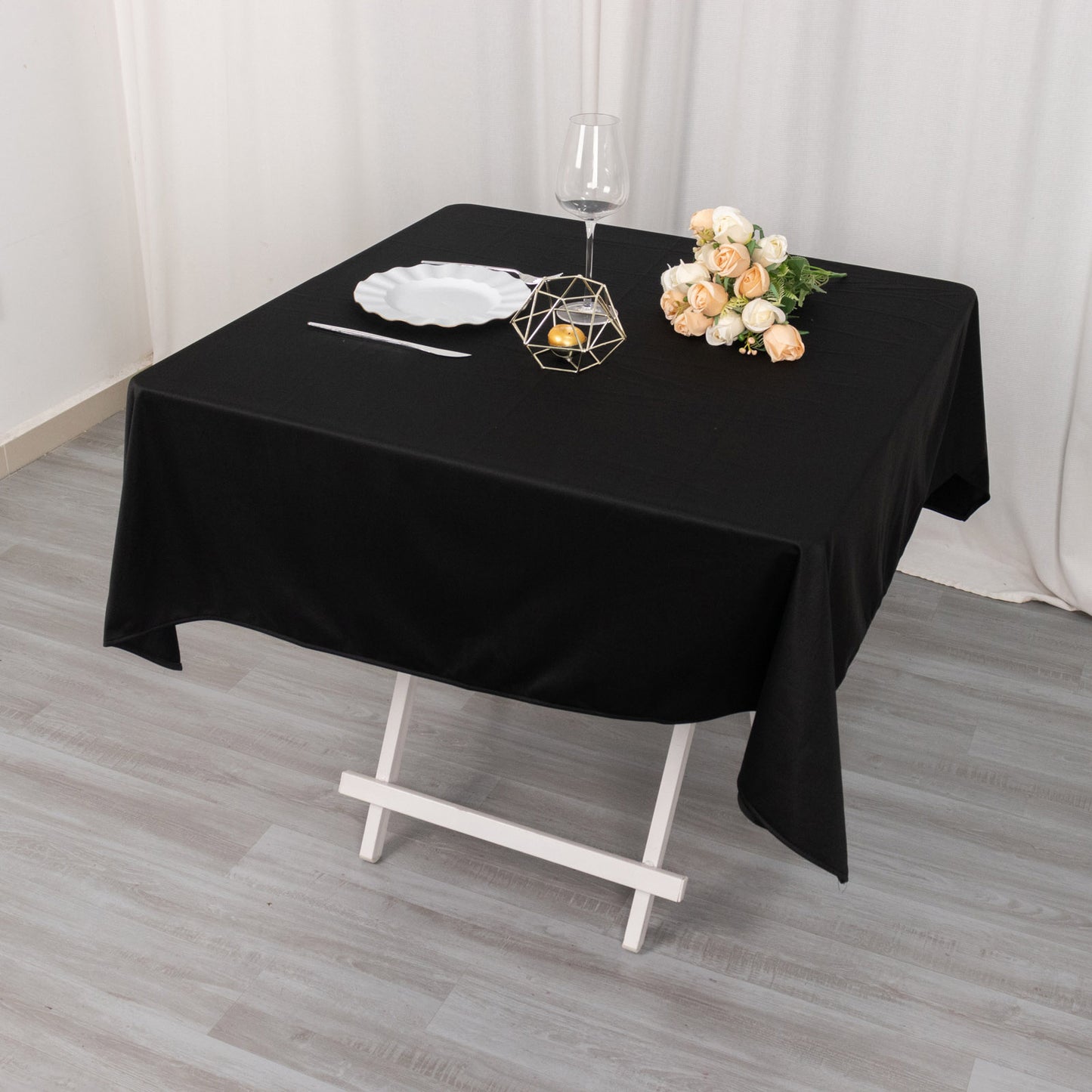 54" Black Scuba Wrinkle Free Square Tablecloth, Scuba Polyester Tablecloth