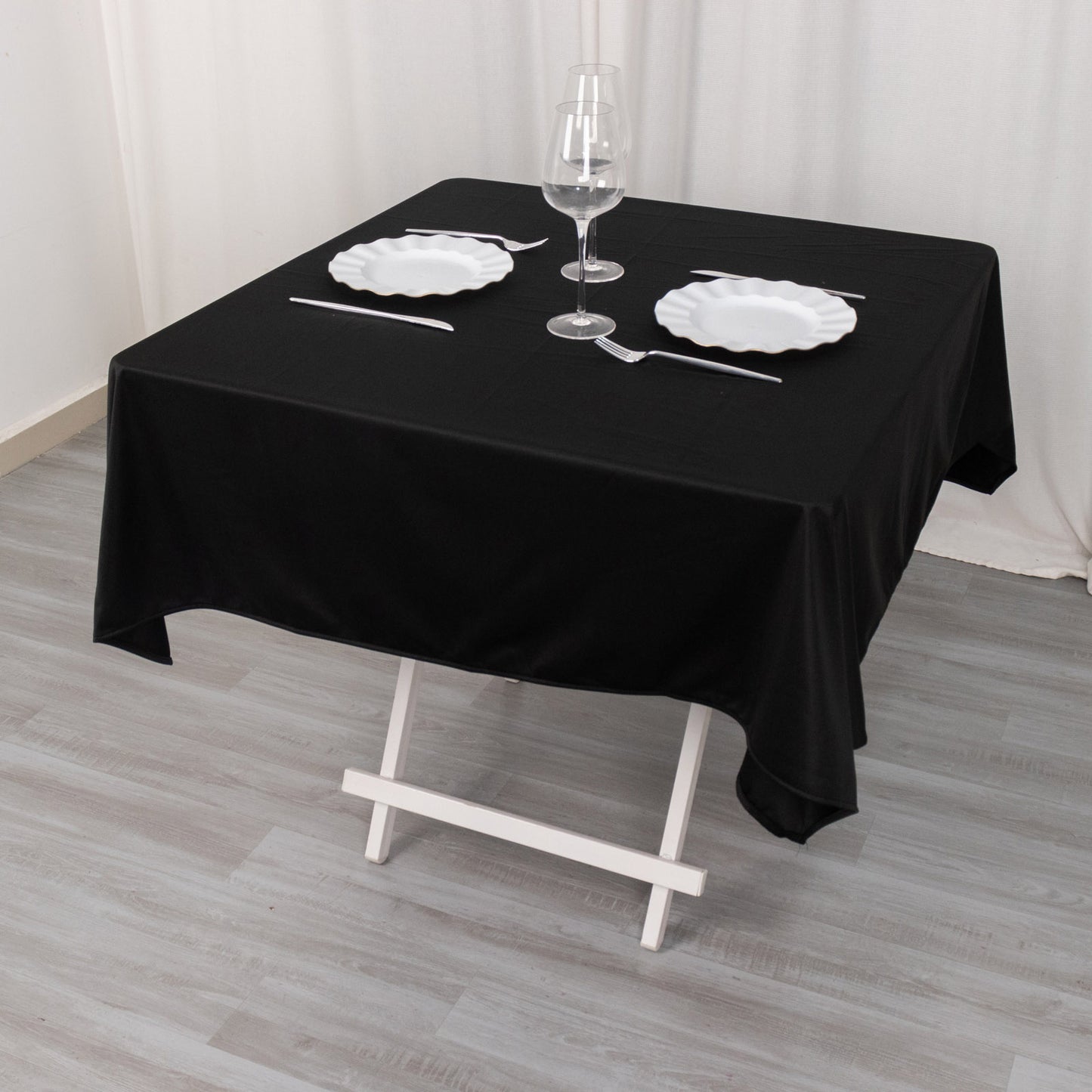 54" Black Scuba Wrinkle Free Square Tablecloth, Scuba Polyester Tablecloth