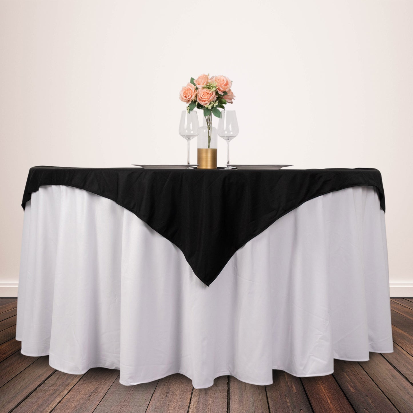 54" Black Premium Scuba Wrinkle Free Square Table Overlay, Scuba Polyester Table Topper